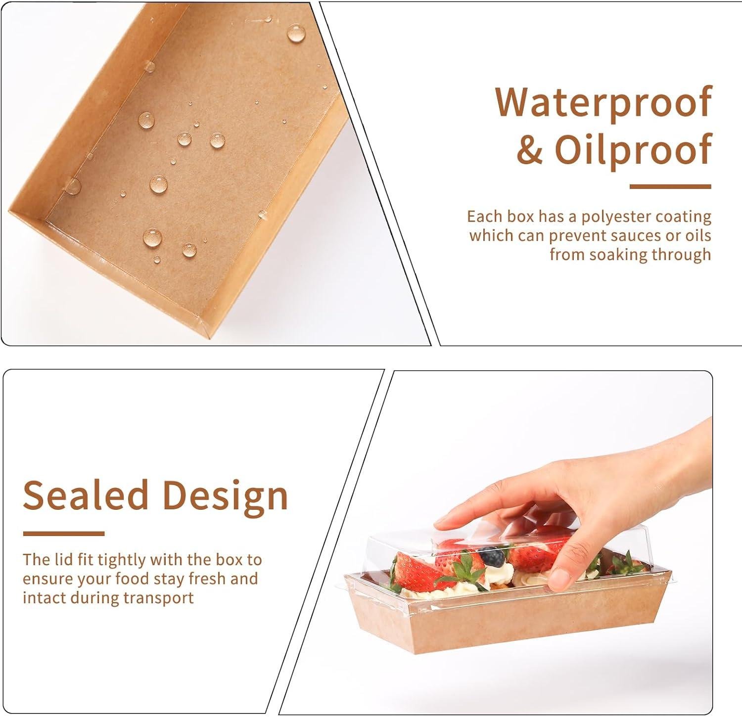 Wholesale 100 Pcs Small Charcuterie Boxes with Clear Lids and Forks - Disposable Paper Rectangle Containers, 7 Inch Dessert Boxes for Cookies, Cake Slices, Strawberries (Brown) Factory