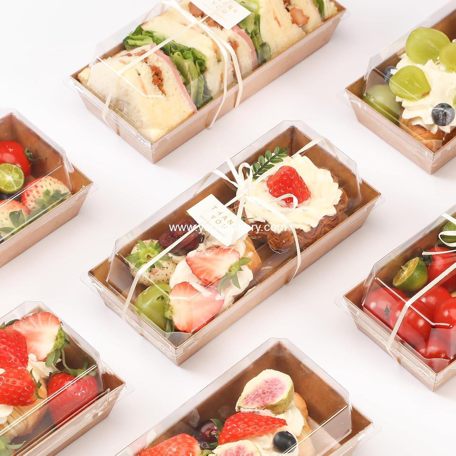 Wholesale 100 Pcs Small Charcuterie Boxes with Clear Lids and Forks - Disposable Paper Rectangle Containers, 7 Inch Dessert Boxes for Cookies, Cake Slices, Strawberries (Brown) Factory