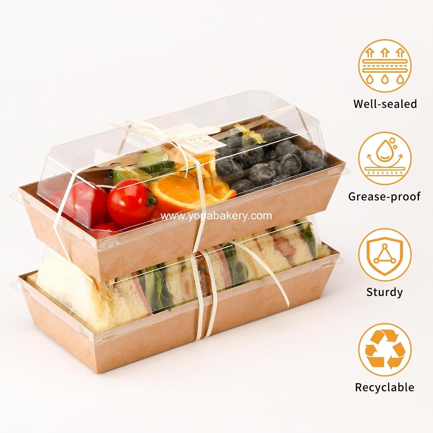 Wholesale 100 Pcs Small Charcuterie Boxes with Clear Lids and Forks - Disposable Paper Rectangle Containers, 7 Inch Dessert Boxes for Cookies, Cake Slices, Strawberries (Brown) Factory