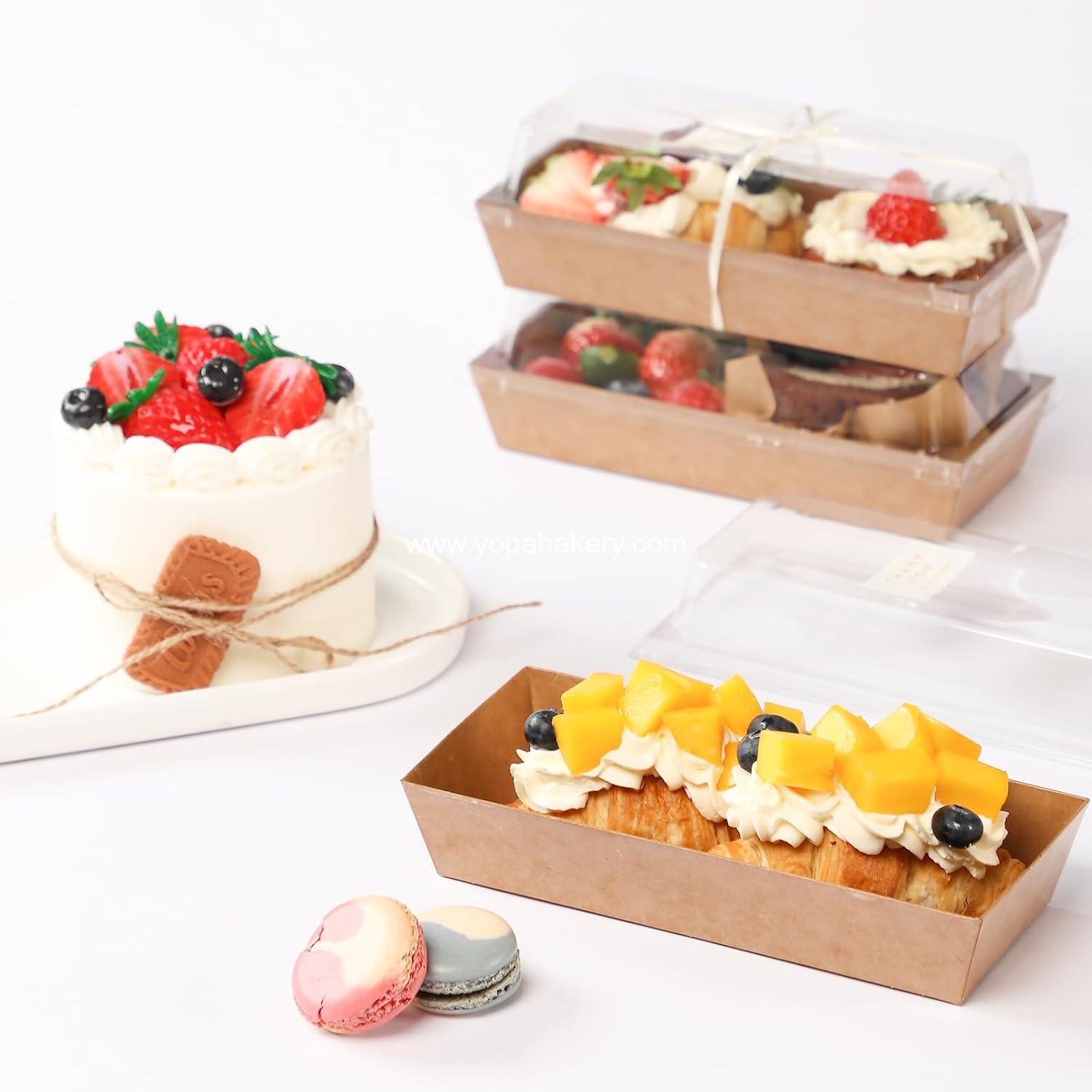 Wholesale 100 Pcs Small Charcuterie Boxes with Clear Lids and Forks - Disposable Paper Rectangle Containers, 7 Inch Dessert Boxes for Cookies, Cake Slices, Strawberries (Brown) Factory