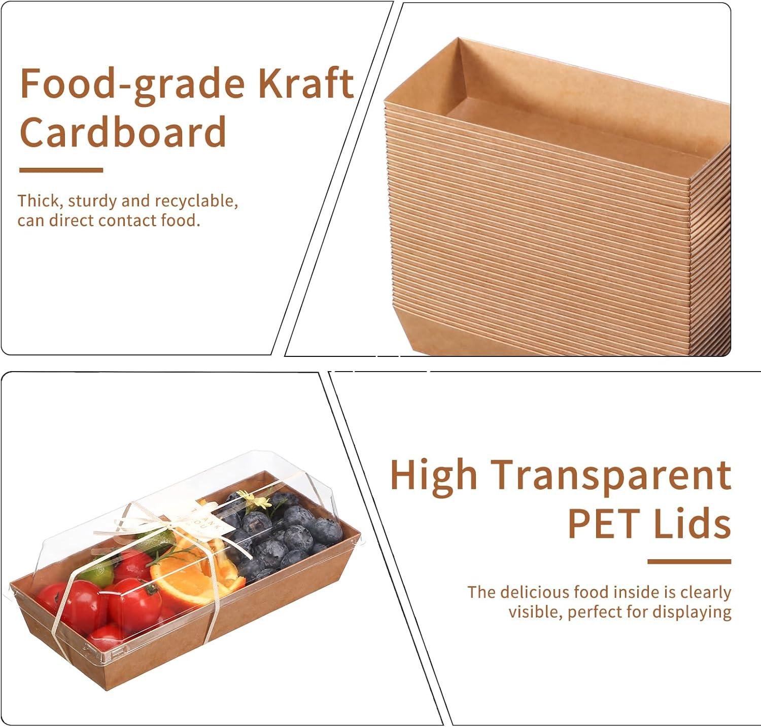 Wholesale 100 Pcs Small Charcuterie Boxes with Clear Lids and Forks - Disposable Paper Rectangle Containers, 7 Inch Dessert Boxes for Cookies, Cake Slices, Strawberries (Brown) Factory