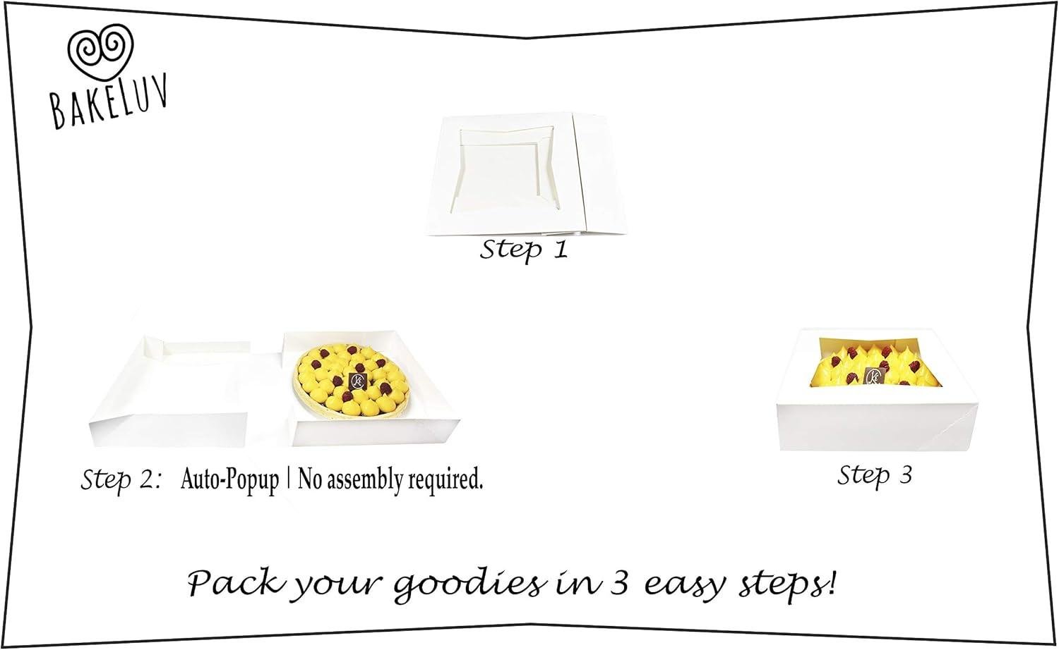 Wholesale Pie Boxes for 9-Inch Pies | White, 50 Pack | 9x9x2.5 Bakery Box with Window, Cookie Box, Pastry Boxes in Bulk, Auto Pop - Factory