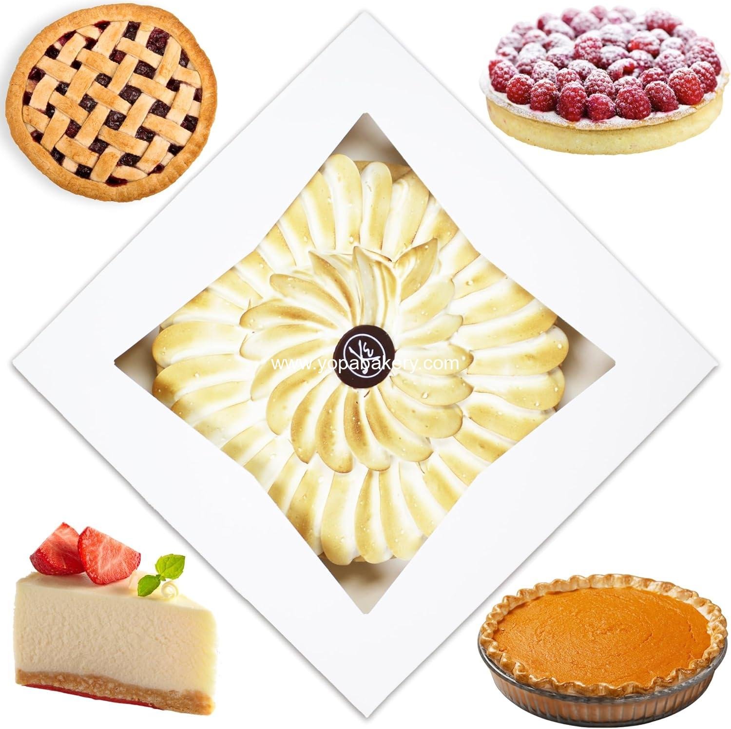 Wholesale Pie Boxes for 9-Inch Pies | White, 50 Pack | 9x9x2.5 Bakery Box with Window, Cookie Box, Pastry Boxes in Bulk, Auto Pop - Factory