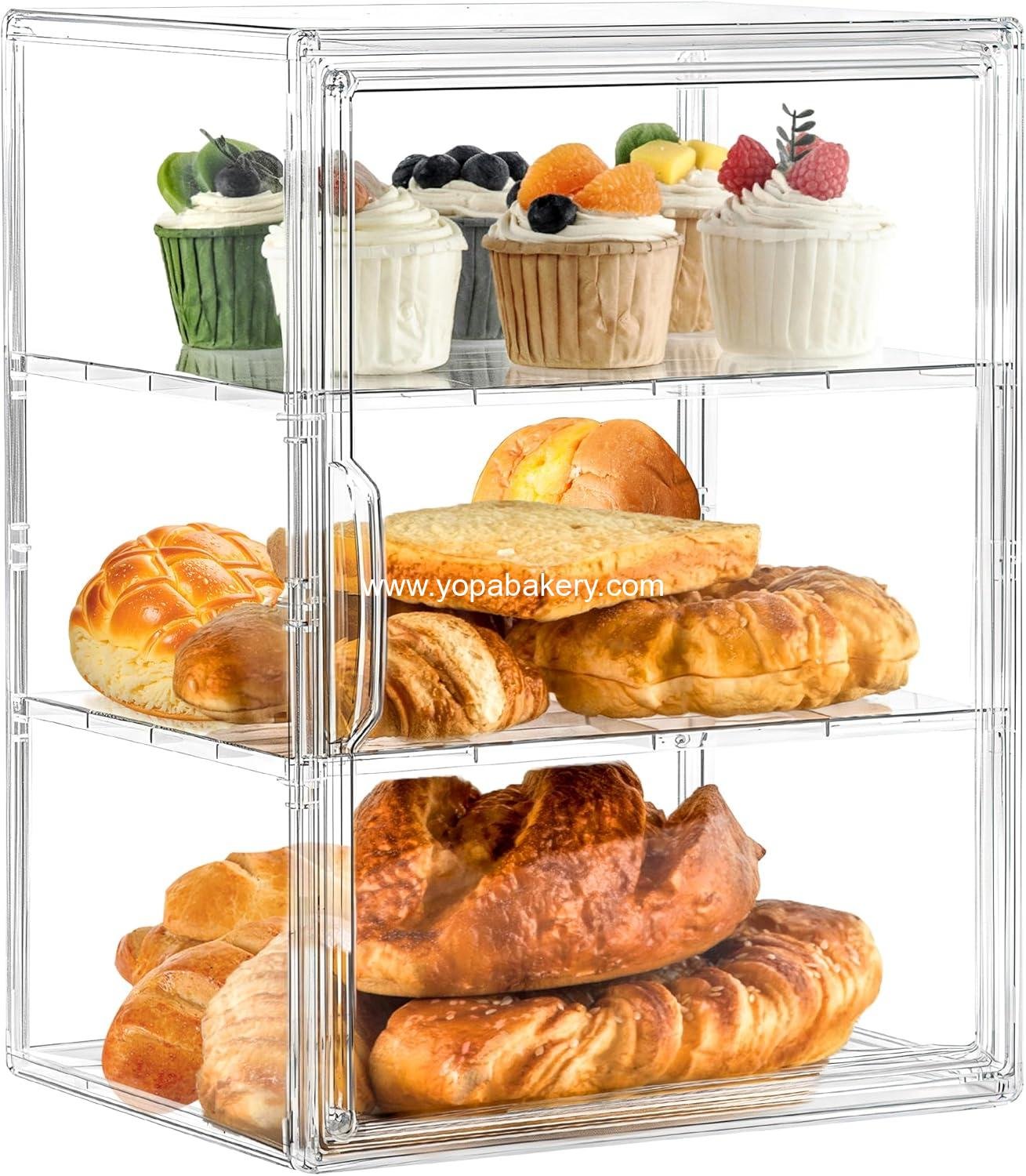 Bakery Pastry Display Case 3 Layer Large Clear Bread Box For Kitchen Countertop Bread Storage For Homemade Bread, 10.6" L x 8.7" W x 14.2" H, 1 Pack