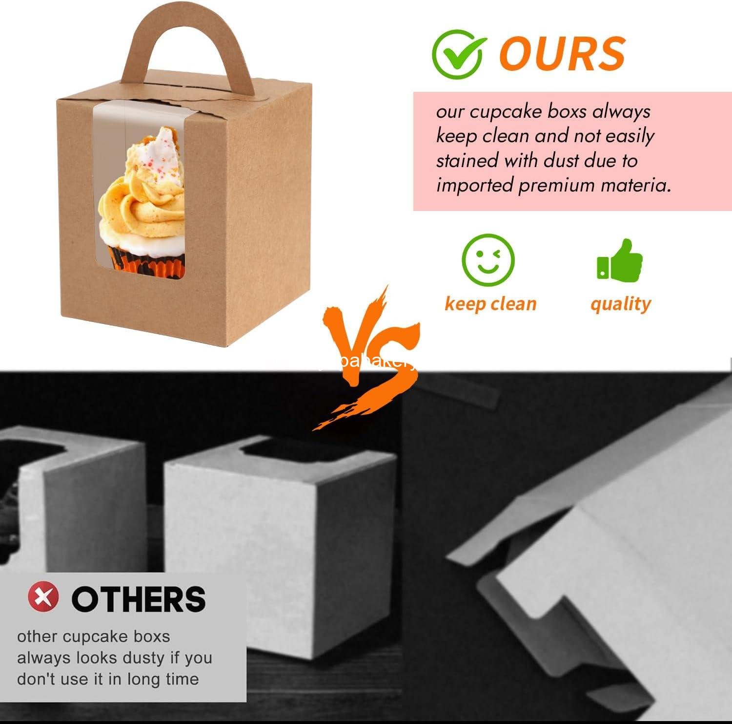 Wholesale 70 Packs Kraft Cupcake Boxes with Window - 3.6