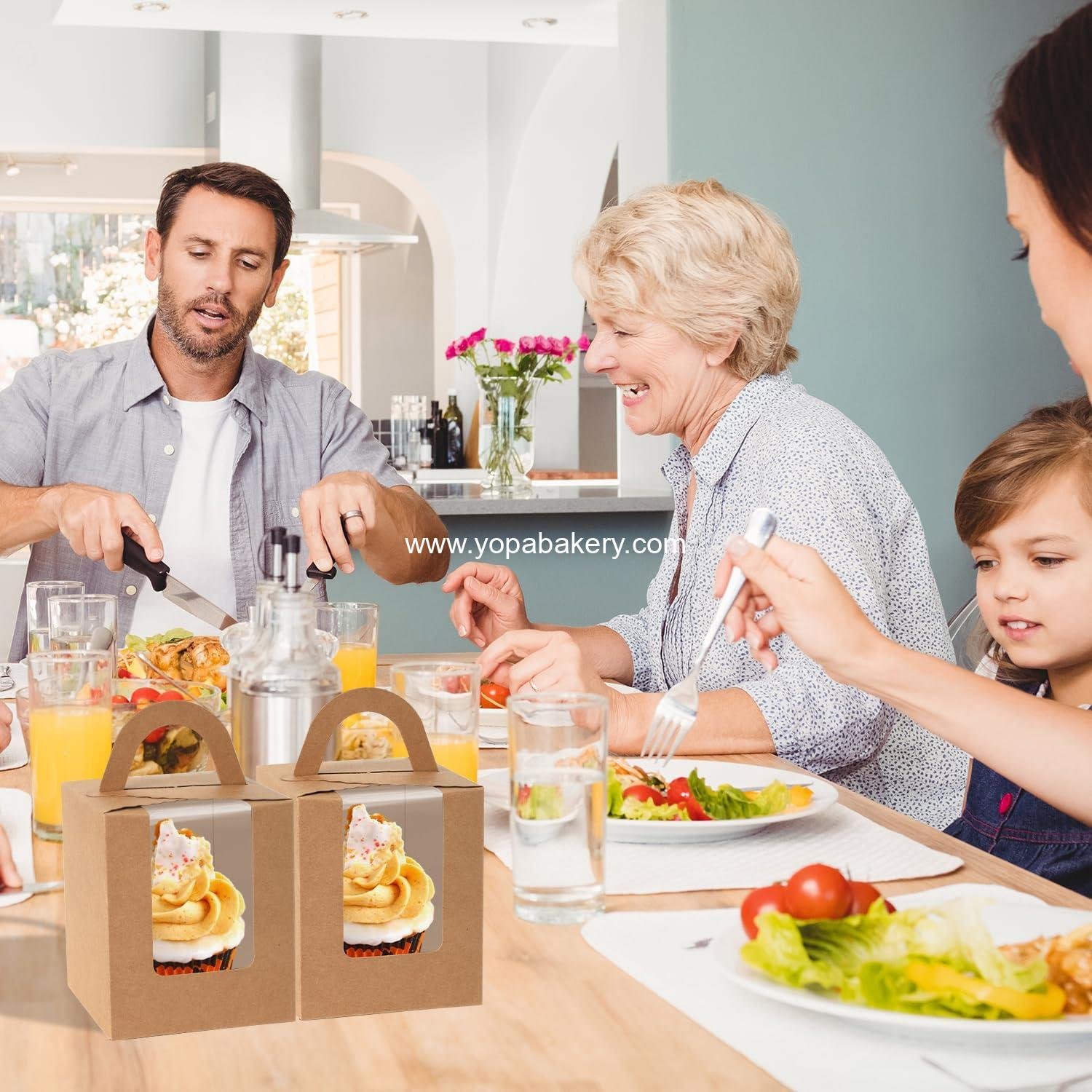 Wholesale 70 Packs Kraft Cupcake Boxes with Window - 3.6