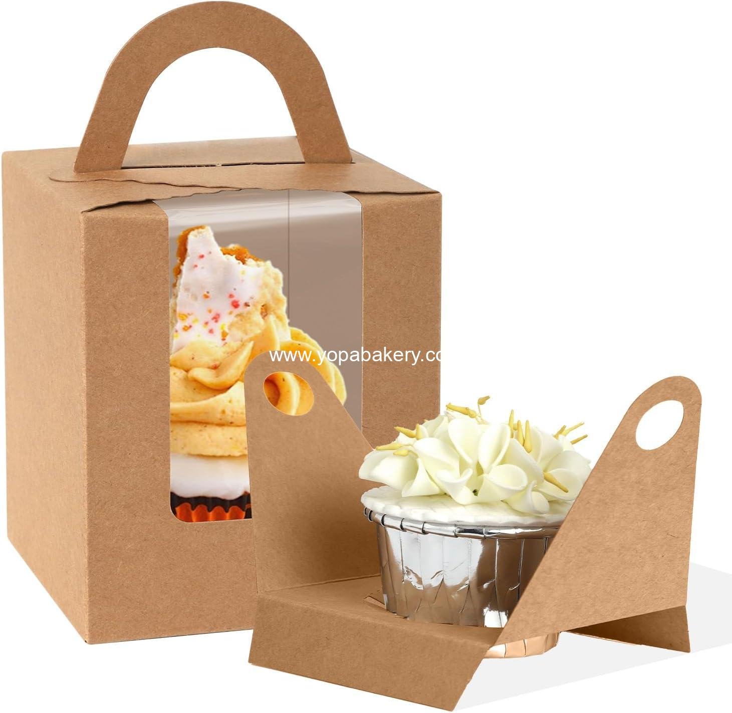 Wholesale 70 Packs Kraft Cupcake Boxes with Window - 3.6" x 3.6" x 4.3" Individual Disposable Cupcake Holders for Bakery, Muffins, Pastries (Brown) - Factory