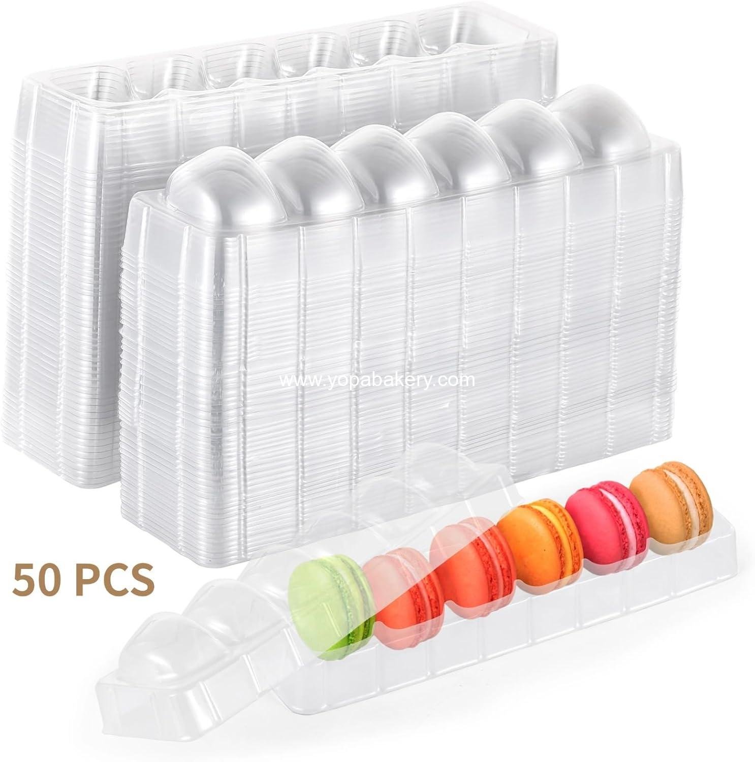 Wholesale 50 PCS Macaron Boxes - 6-Slot Clear Plastic Dessert Cases for Macarons and Small Cakes, Macaroon Packaging Display Trays for Cookies, Wedding Party Gifts (8.9 x 2.0 x 2.6 in) Factory