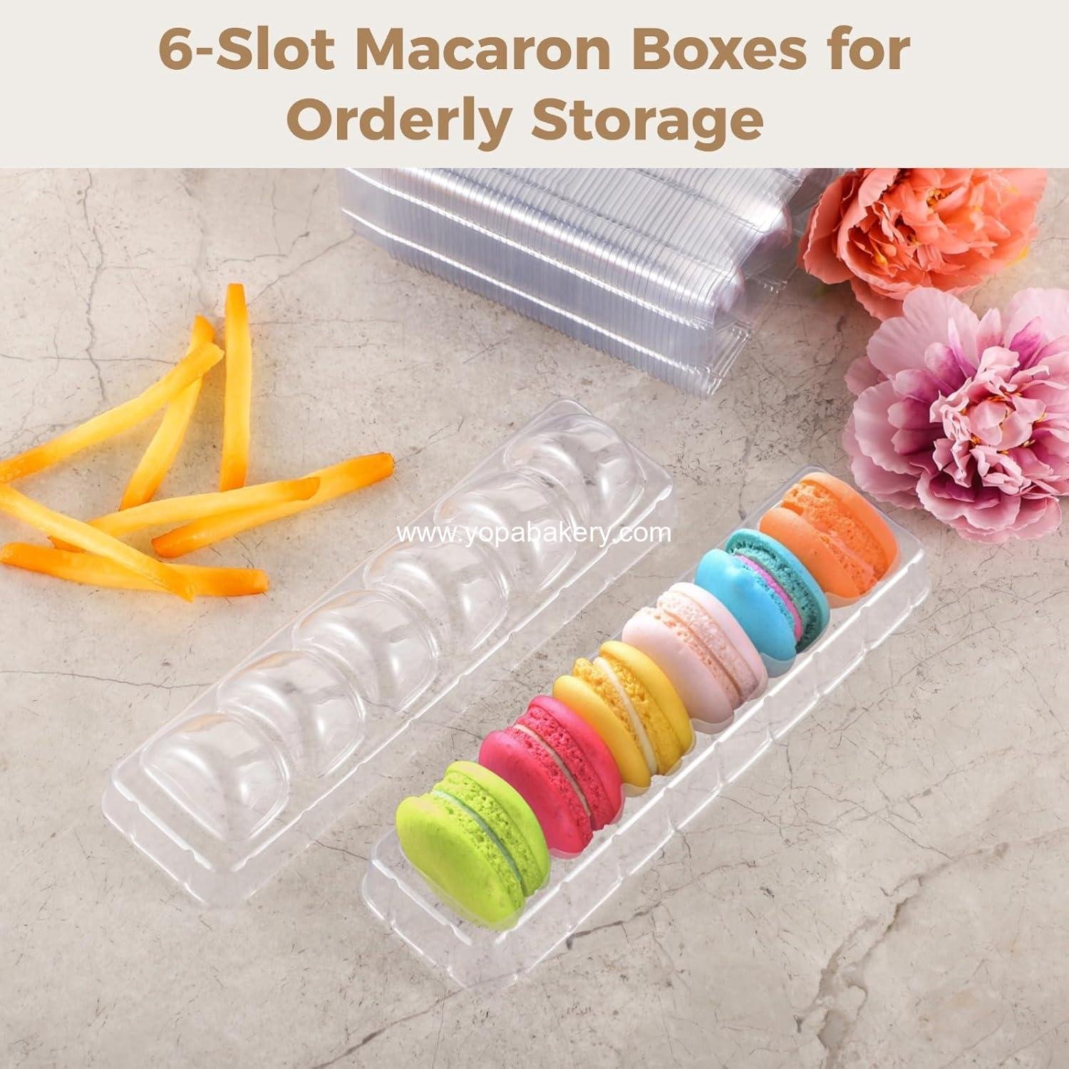 Wholesale 50 PCS Macaron Boxes - 6-Slot Clear Plastic Dessert Cases for Macarons and Small Cakes, Macaroon Packaging Display Trays for Cookies, Wedding Party Gifts (8.9 x 2.0 x 2.6 in) Factory