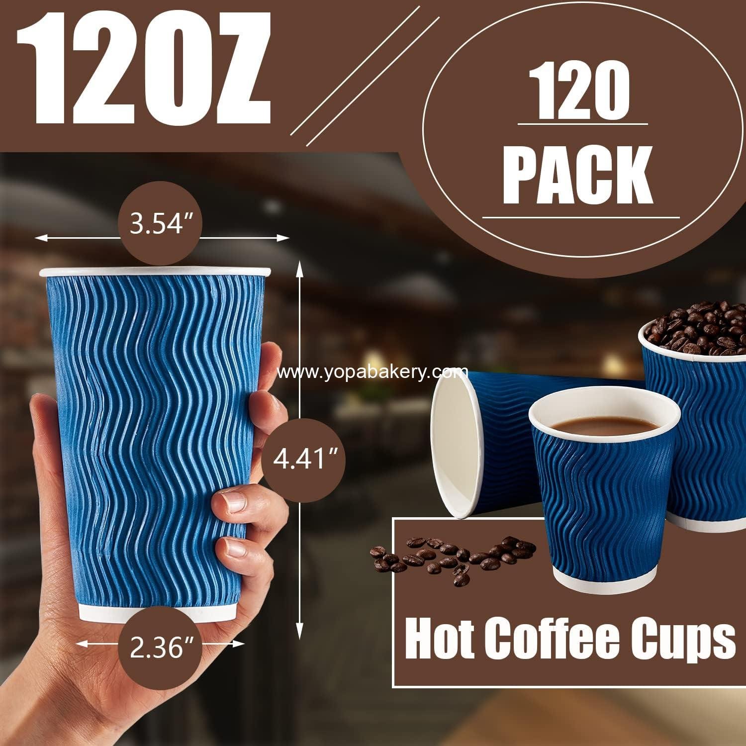 Wholesale 12 oz Disposable Paper Coffee Cups - 120 Pack Insulated Corrugated Kraft Ripple Wall for Hot or Cold Beverages (Navy) Factory