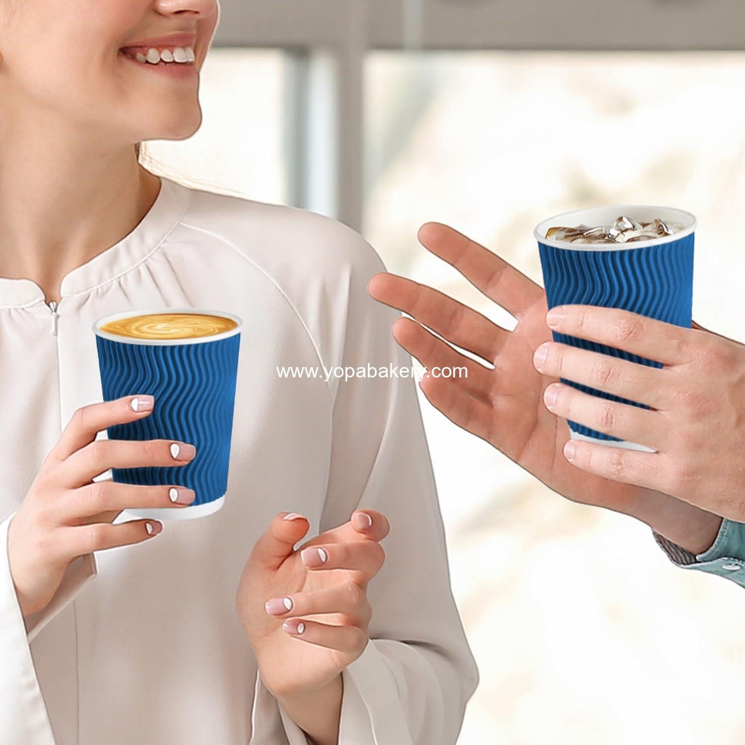 Wholesale 12 oz Disposable Paper Coffee Cups - 120 Pack Insulated Corrugated Kraft Ripple Wall for Hot or Cold Beverages (Navy) Factory