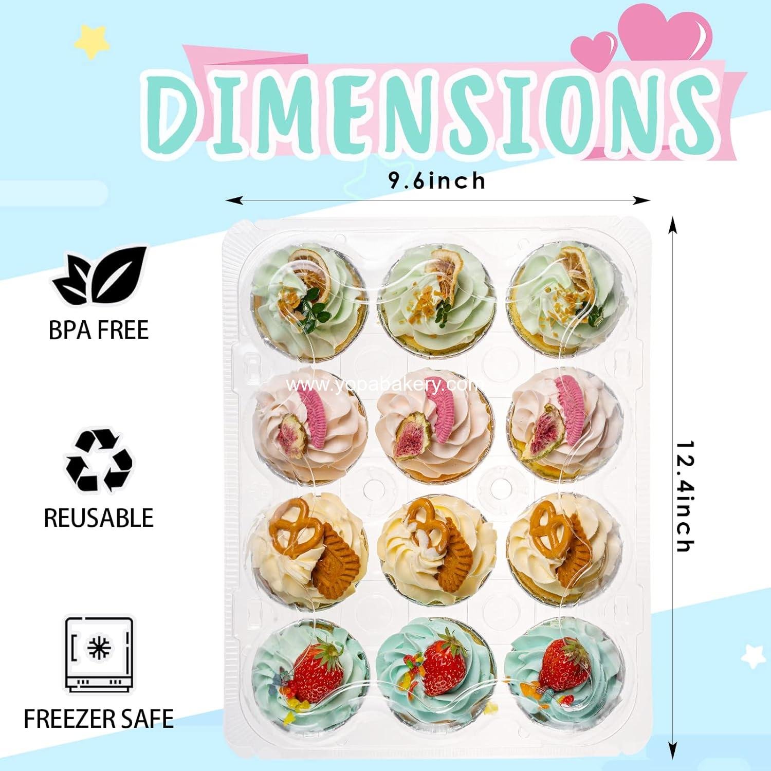 Wholesale Stackable Cupcake Carrier (12 Pack x 25 Sets) with 300 Cupcake Liners - Clear Disposable Boxes for 12 Cupcakes, Plastic Holders, Cupcake Trays, Factory