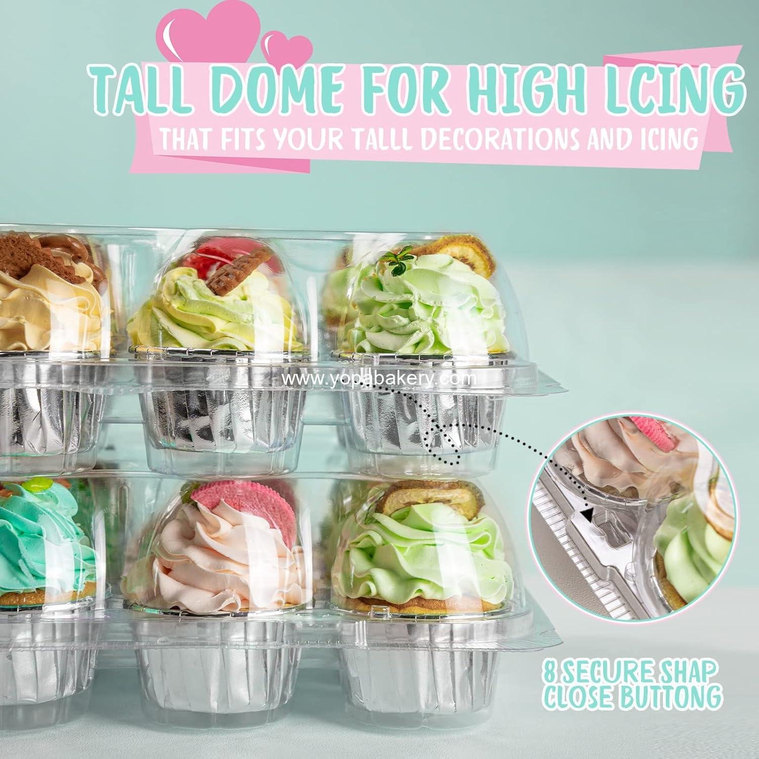 Wholesale Stackable Cupcake Carrier (12 Pack x 25 Sets) with 300 Cupcake Liners - Clear Disposable Boxes for 12 Cupcakes, Plastic Holders, Cupcake Trays, Factory