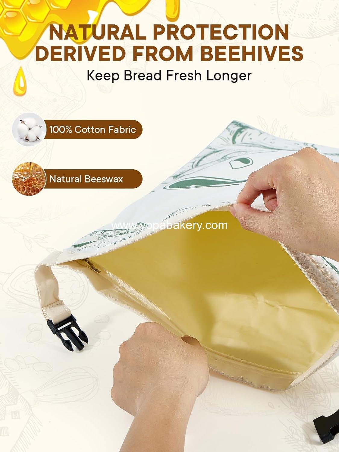 OEM 2 Pack Beeswax Bread Bags with Zipper, Reusable Storage Bags for Homemade Bread, Sourdough, Large Cotton Baguette Bags, Liner Freezer Bags to Keep Fresh, Kitchen Baking Supplies Factory
