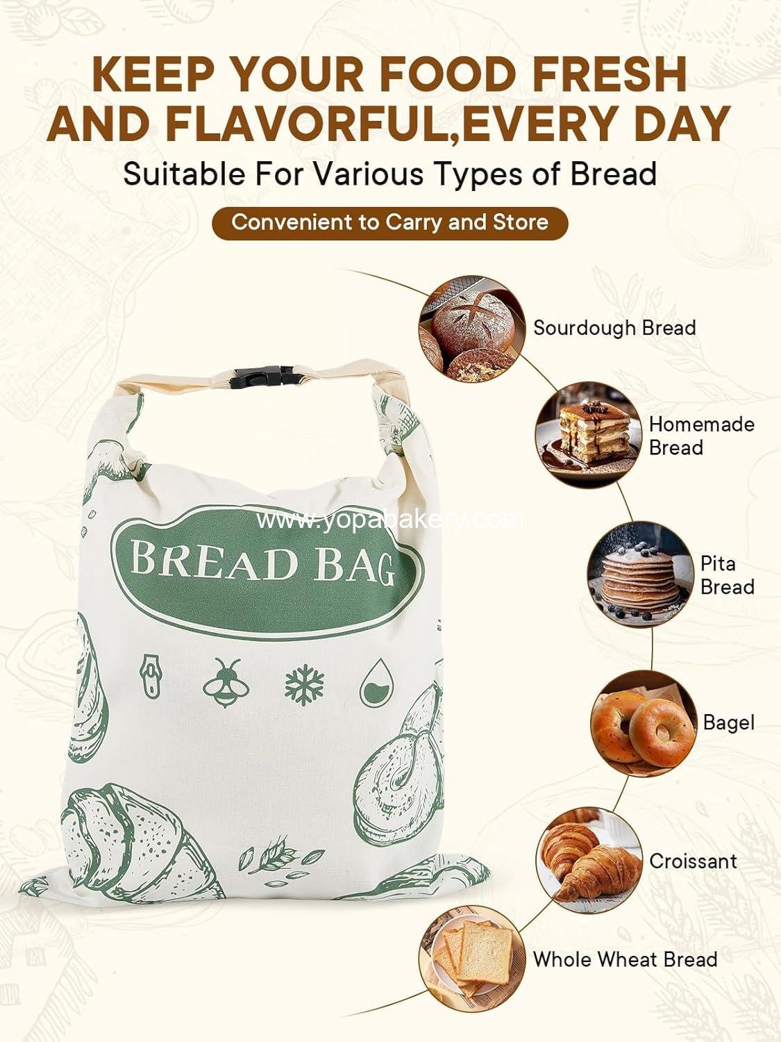 OEM 2 Pack Beeswax Bread Bags with Zipper, Reusable Storage Bags for Homemade Bread, Sourdough, Large Cotton Baguette Bags, Liner Freezer Bags to Keep Fresh, Kitchen Baking Supplies Factory