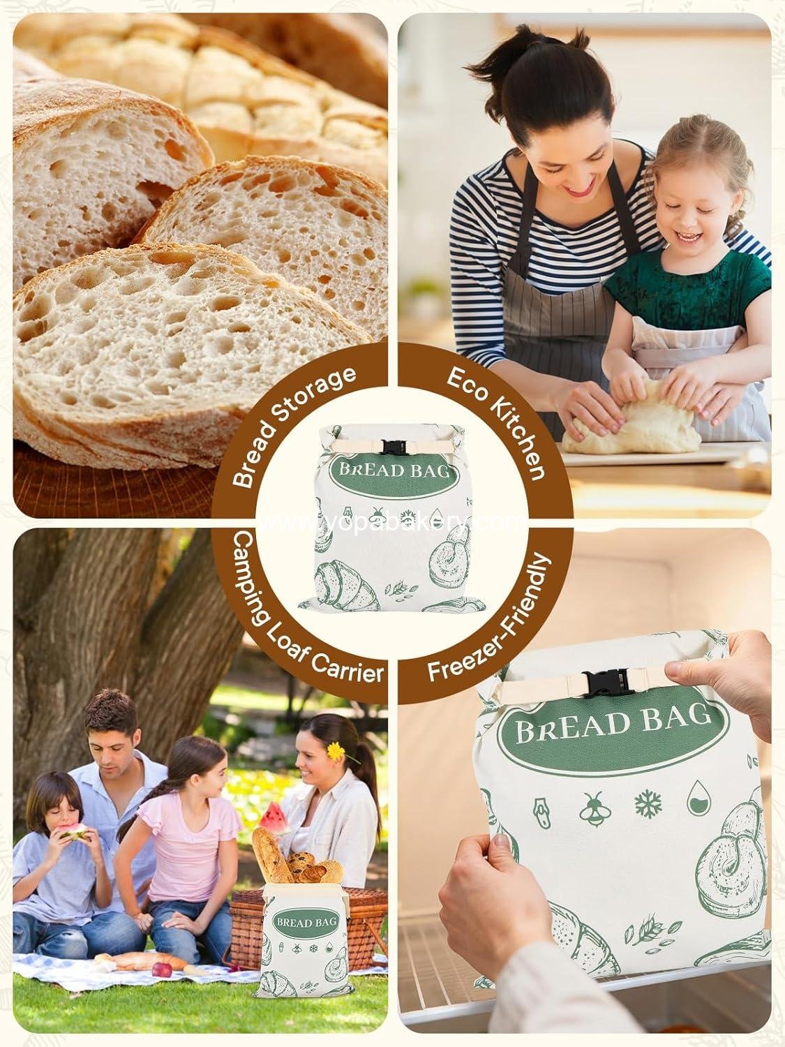 OEM 2 Pack Beeswax Bread Bags with Zipper, Reusable Storage Bags for Homemade Bread, Sourdough, Large Cotton Baguette Bags, Liner Freezer Bags to Keep Fresh, Kitchen Baking Supplies Factory