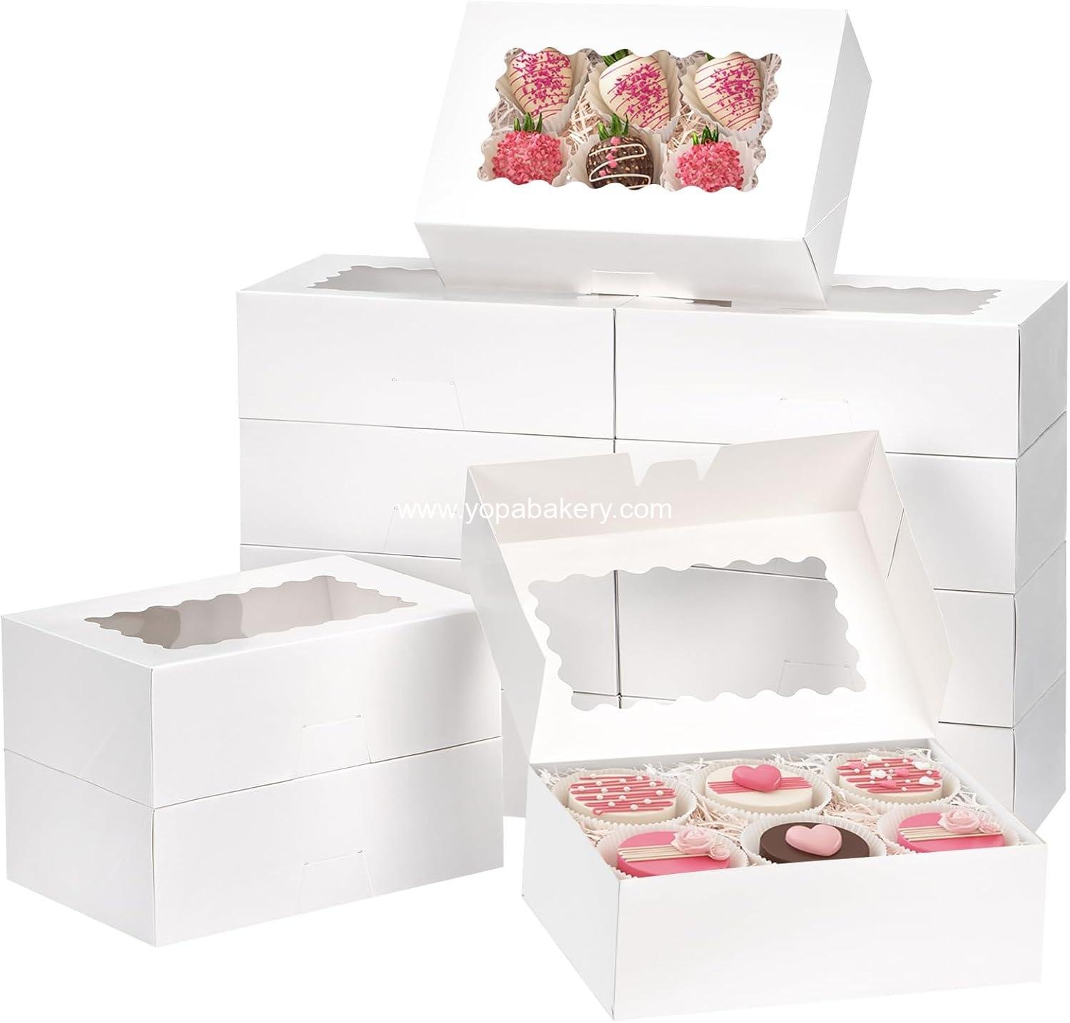 Wholesale 28pcs Cookie Boxes with Window, 9x6x3 Inch White Bakery Dessert Containers for Pastries, Chocolate-Covered Strawberries, Easter Candy, Muffins, Donuts Factory