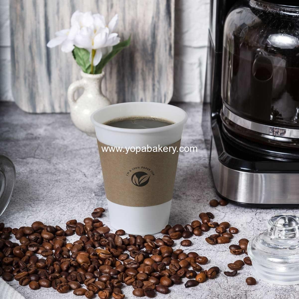 Wholesale 50 Pack 12 oz Compostable Coffee Cups with Lids and Kraft Sleeves, Eco-Friendly Disposable White Paper Cups Combo for Hot Beverages Factory