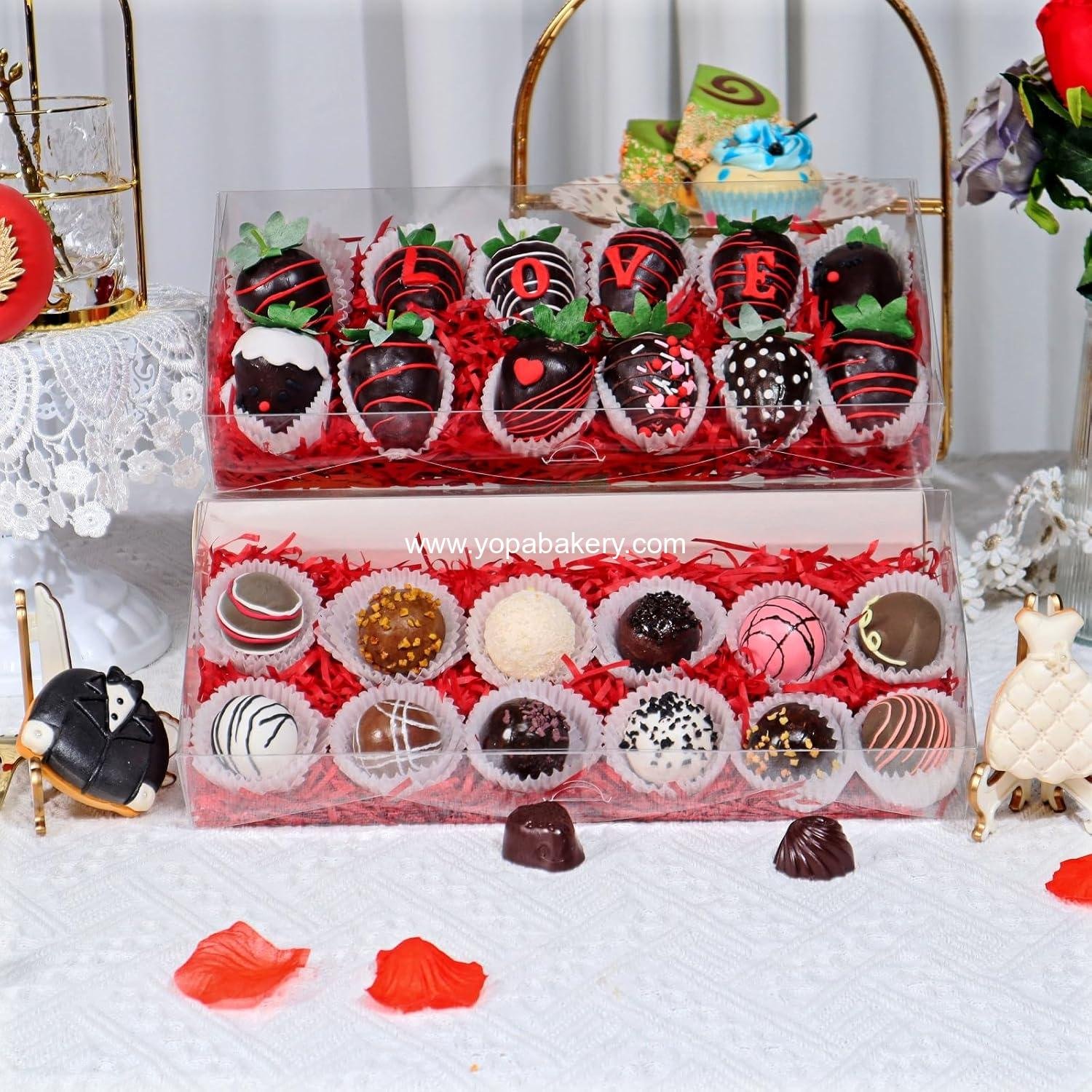 Wholesale 12PCS Clear Valentine Strawberry Boxes 12x5x2 Inches Cookie and Gift Boxes for Party Favors Factory