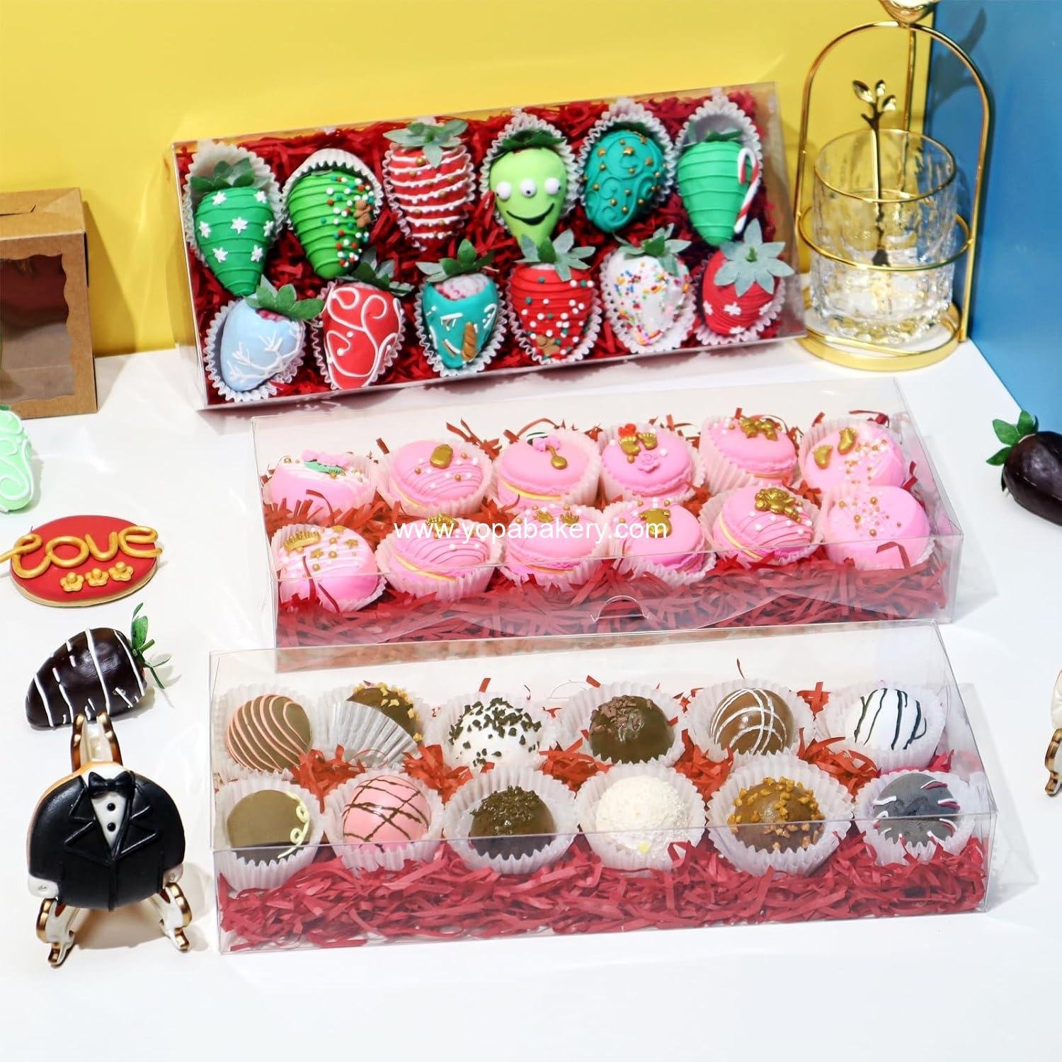 Wholesale 12PCS Clear Valentine Strawberry Boxes 12x5x2 Inches Cookie and Gift Boxes for Party Favors Factory