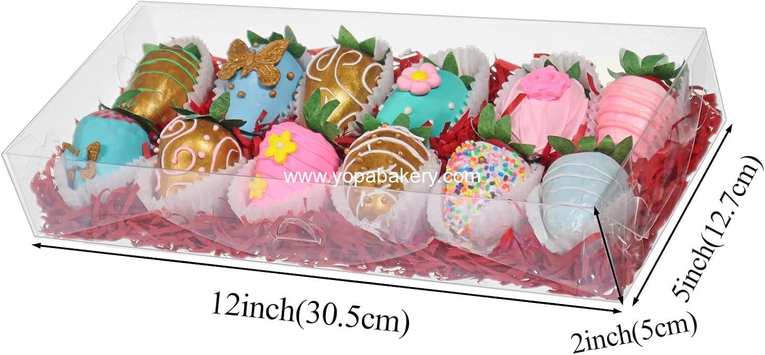 Wholesale 12PCS Clear Valentine Strawberry Boxes 12x5x2 Inches Cookie and Gift Boxes for Party Favors Factory