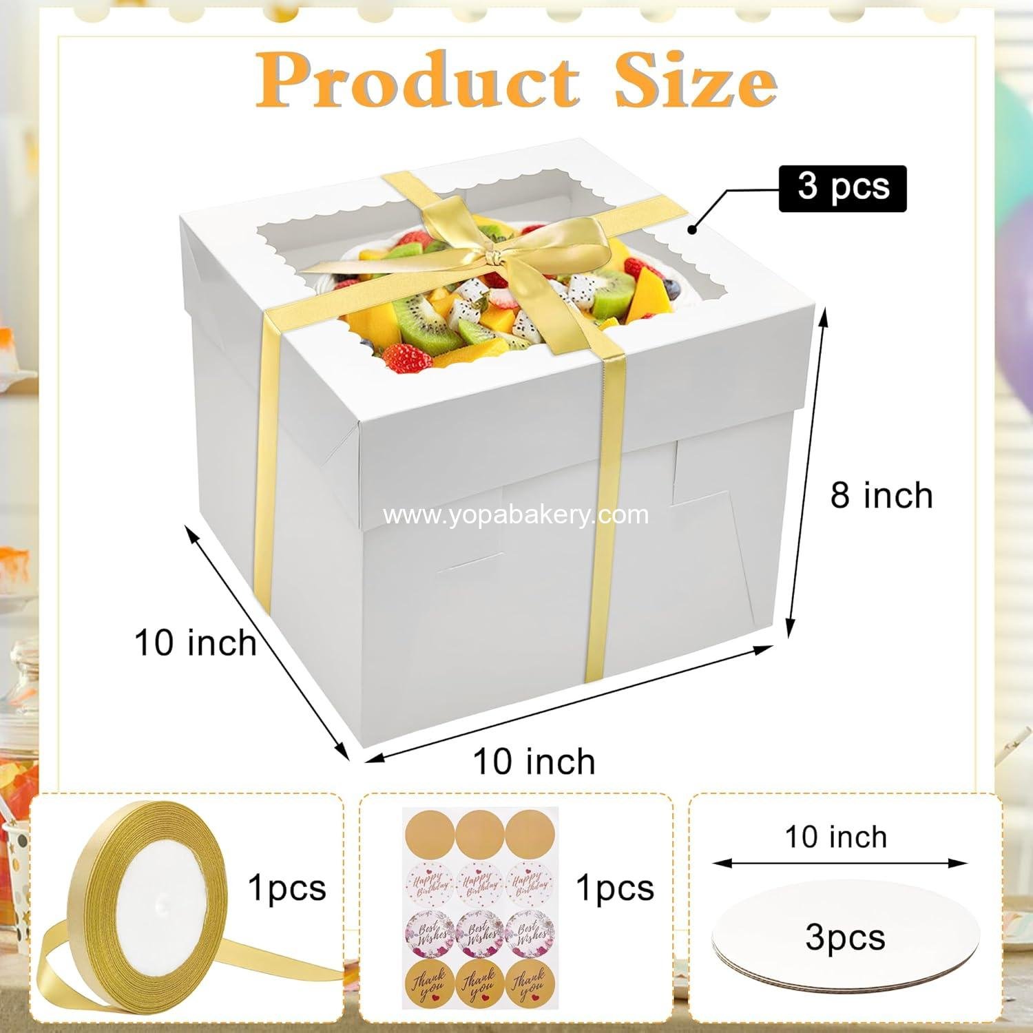 Wholesale 3 Pack Cake Boxes 10x10x8 Inches, White Bakery Boxes with Window, Cardboard Cake Boards for Birthday, Mother's Day, Wedding, Party, Gift Giving - Factory