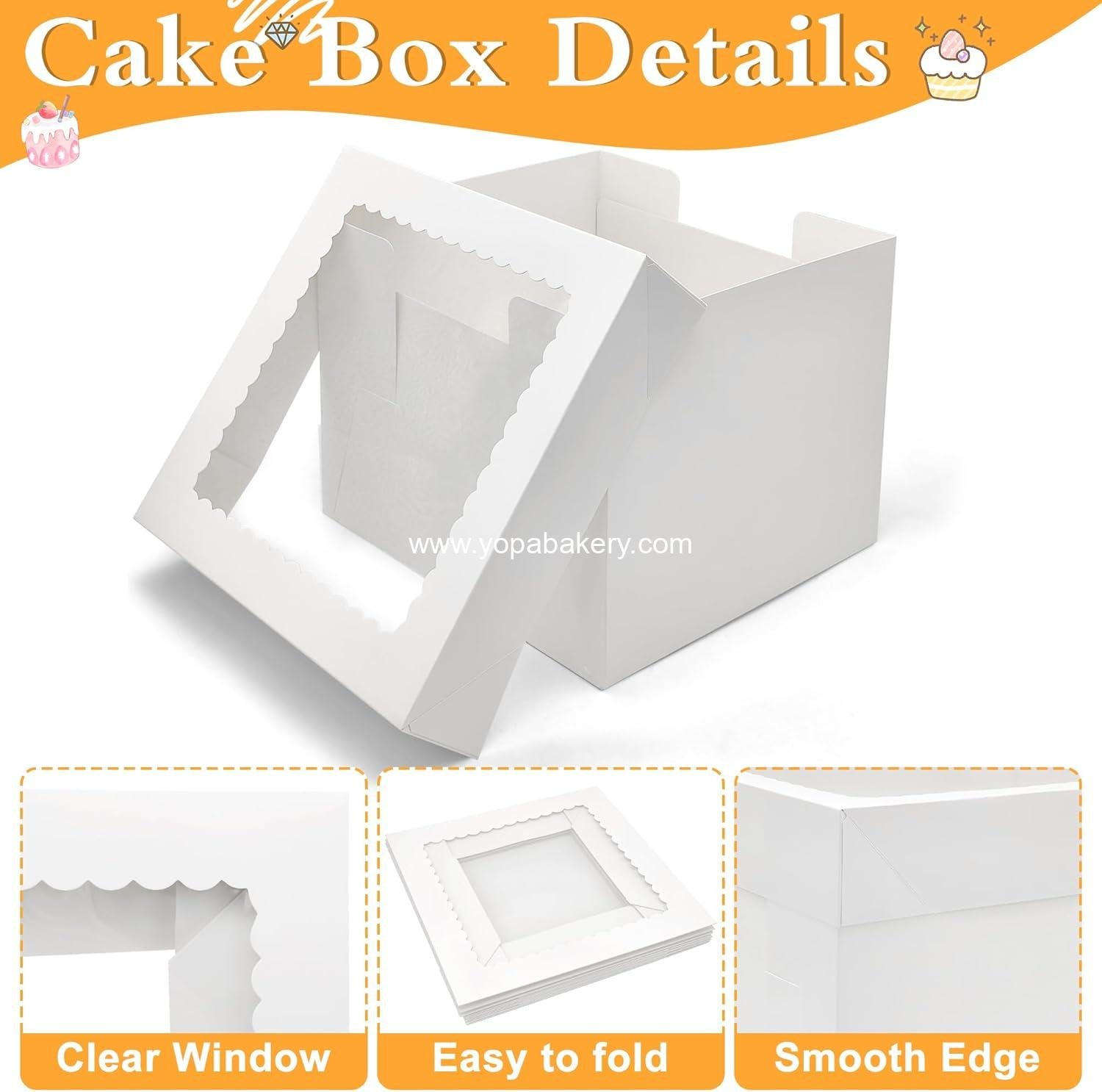 Wholesale 3 Pack Cake Boxes 10x10x8 Inches, White Bakery Boxes with Window, Cardboard Cake Boards for Birthday, Mother's Day, Wedding, Party, Gift Giving - Factory