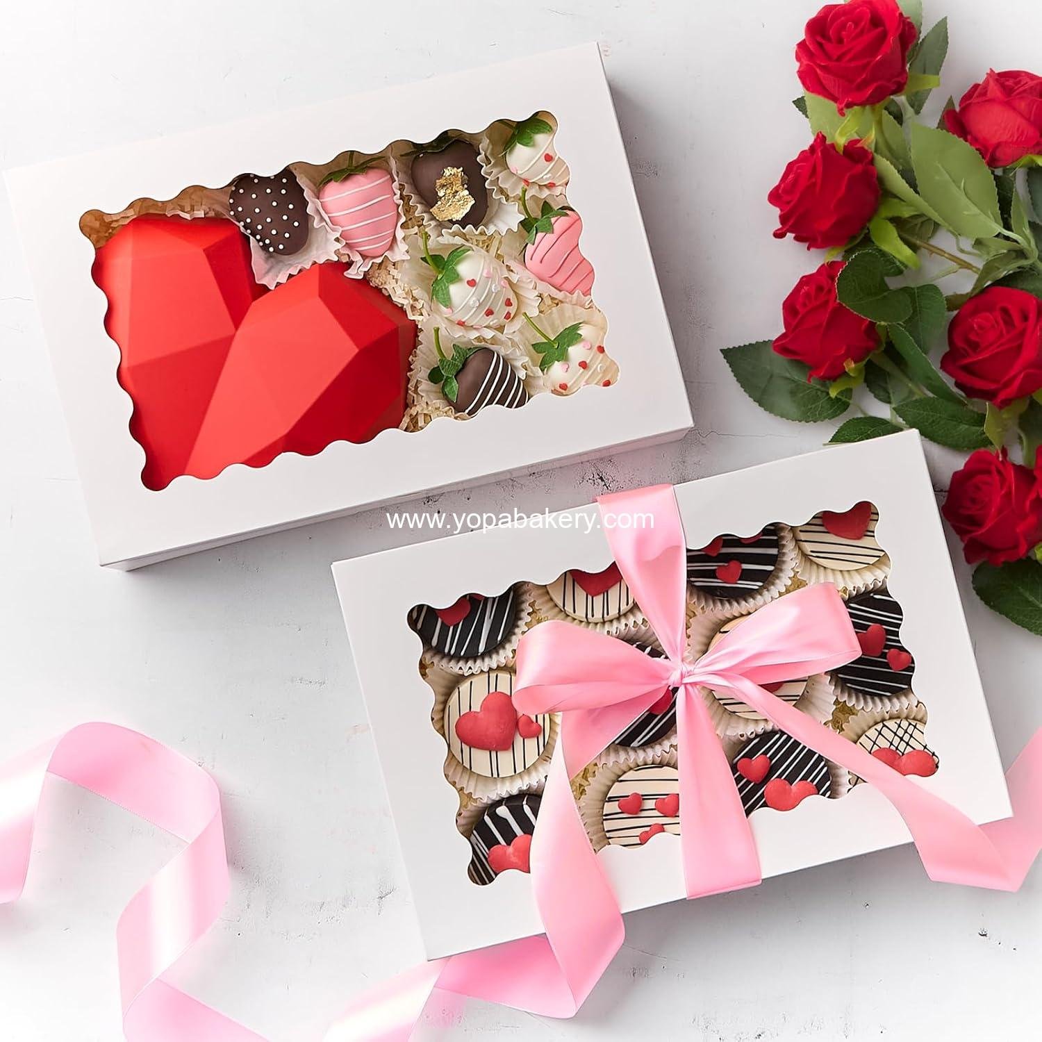 Wholesale 20 PCS Bakery Boxes with Window - 12 x 8 x 2.5 Inches Auto-Popup Treat Boxes for Chocolate Covered Strawberries, Cookies, Muffins, Donuts, Breakable Hearts - Factory Wholesale 20 PCS Bakery Boxes with Window - 12 x 8 x 2.5 Inches Auto-Popup Treat Boxes for Chocolate Covered Strawberries, Cookies, Muffins, Donuts, Breakable Hearts - Factory