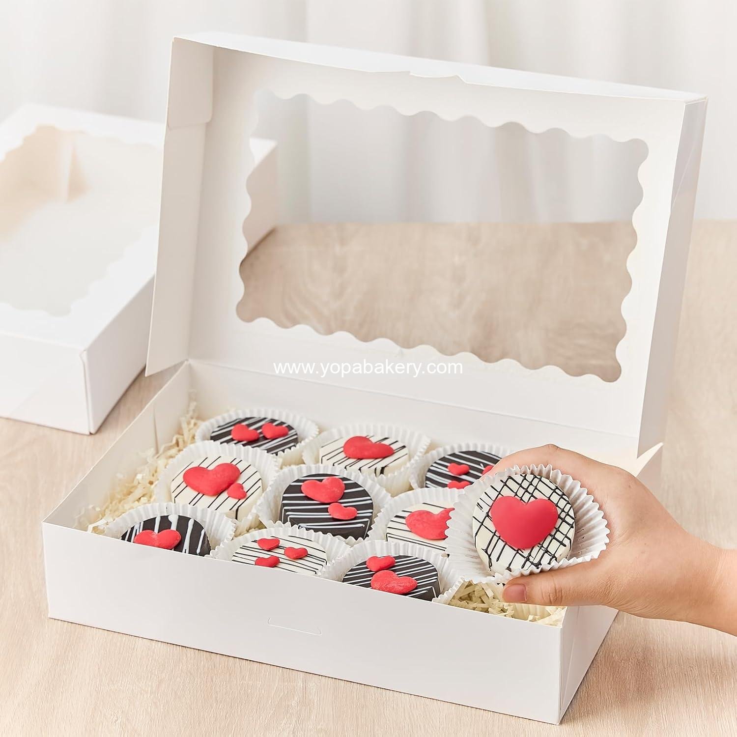 Wholesale 20 PCS Bakery Boxes with Window - 12 x 8 x 2.5 Inches Auto-Popup Treat Boxes for Chocolate Covered Strawberries, Cookies, Muffins, Donuts, Breakable Hearts - Factory Wholesale 20 PCS Bakery Boxes with Window - 12 x 8 x 2.5 Inches Auto-Popup Treat Boxes for Chocolate Covered Strawberries, Cookies, Muffins, Donuts, Breakable Hearts - Factory