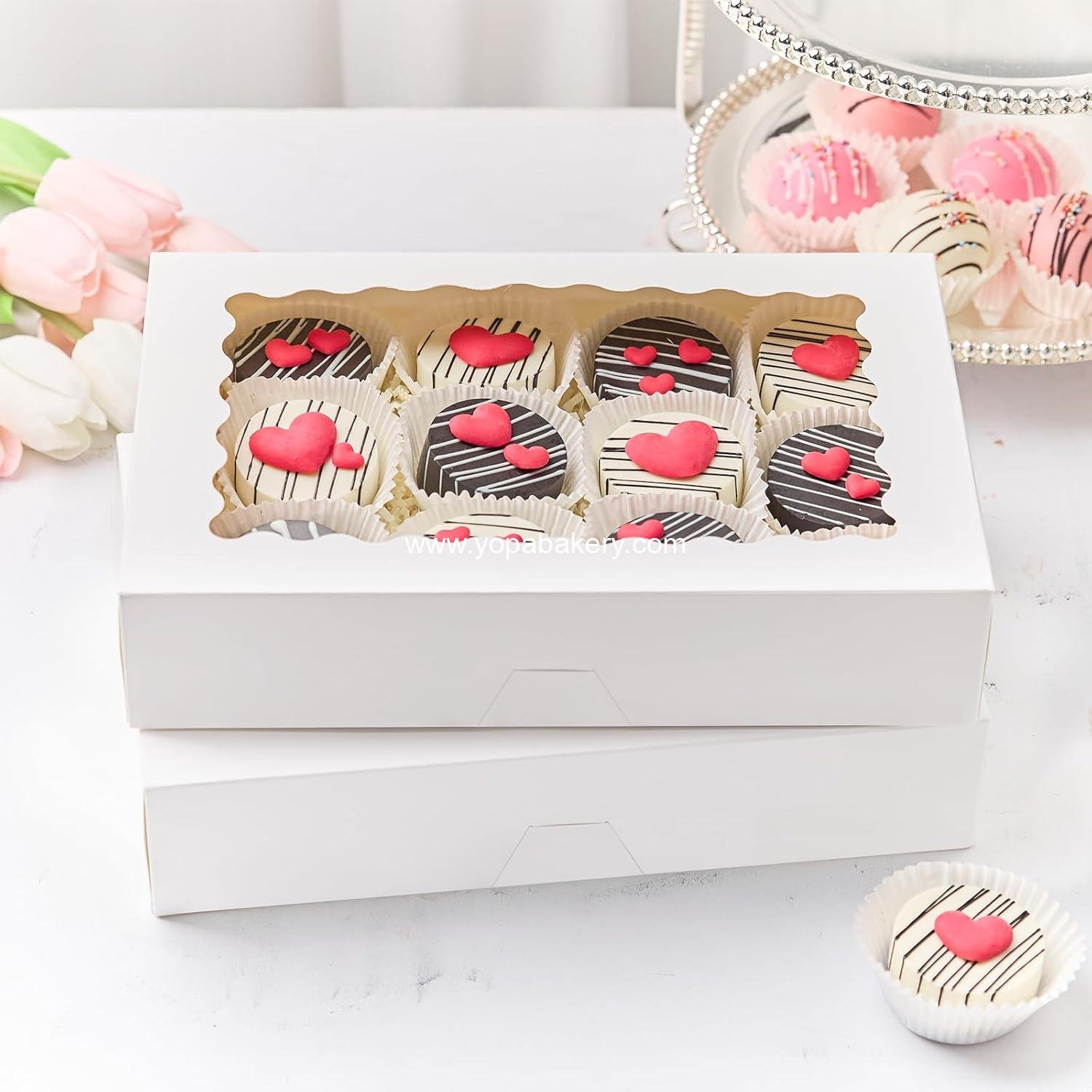 Wholesale 20 PCS Bakery Boxes with Window - 12 x 8 x 2.5 Inches Auto-Popup Treat Boxes for Chocolate Covered Strawberries, Cookies, Muffins, Donuts, Breakable Hearts - Factory Wholesale 20 PCS Bakery Boxes with Window - 12 x 8 x 2.5 Inches Auto-Popup Treat Boxes for Chocolate Covered Strawberries, Cookies, Muffins, Donuts, Breakable Hearts - Factory
