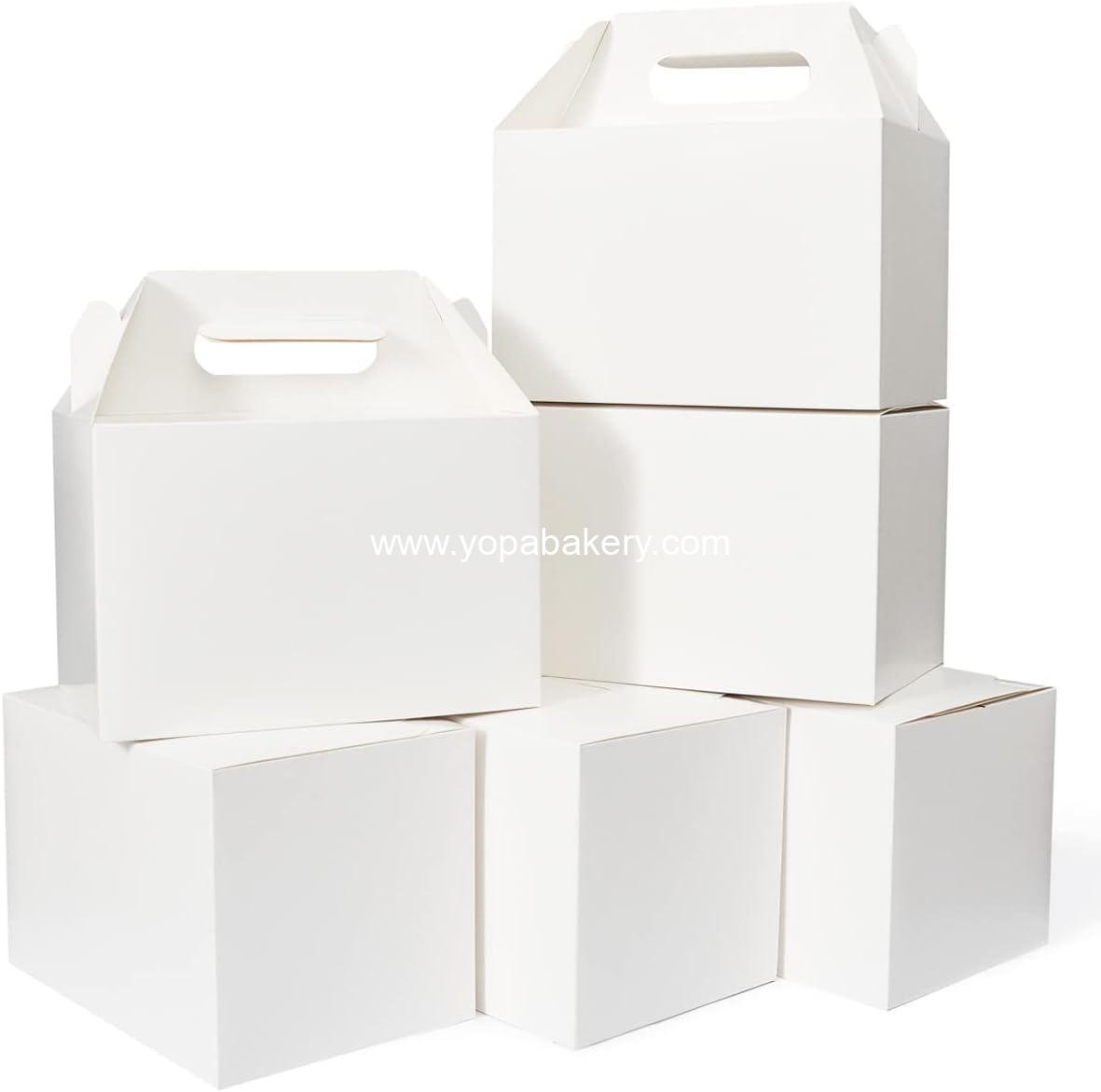 Happyhiram 30 CT Large Welcome Boxes with Handles White, 9x6x6 Gable Gift Easter Boxes Cardboard Paper Party Favor Boxes Barn Style Carry Out Box Recyclable Paper Gift Packaging Boxes for Food Box Lunch Cookies Donuts Baby Shower Bridal Shower Wedding