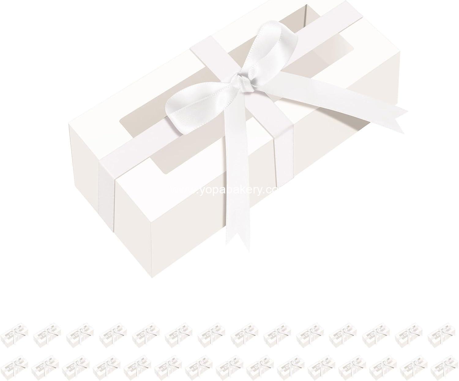 HAPPY POTATO 30 Pack Macaron Boxes for 4 or 5, 4×1.9×1.9 Inches, Macaron Packaging Boxes, White Macaron Box with Clear Window, Macaron Container Gift Boxes with Ribbon
