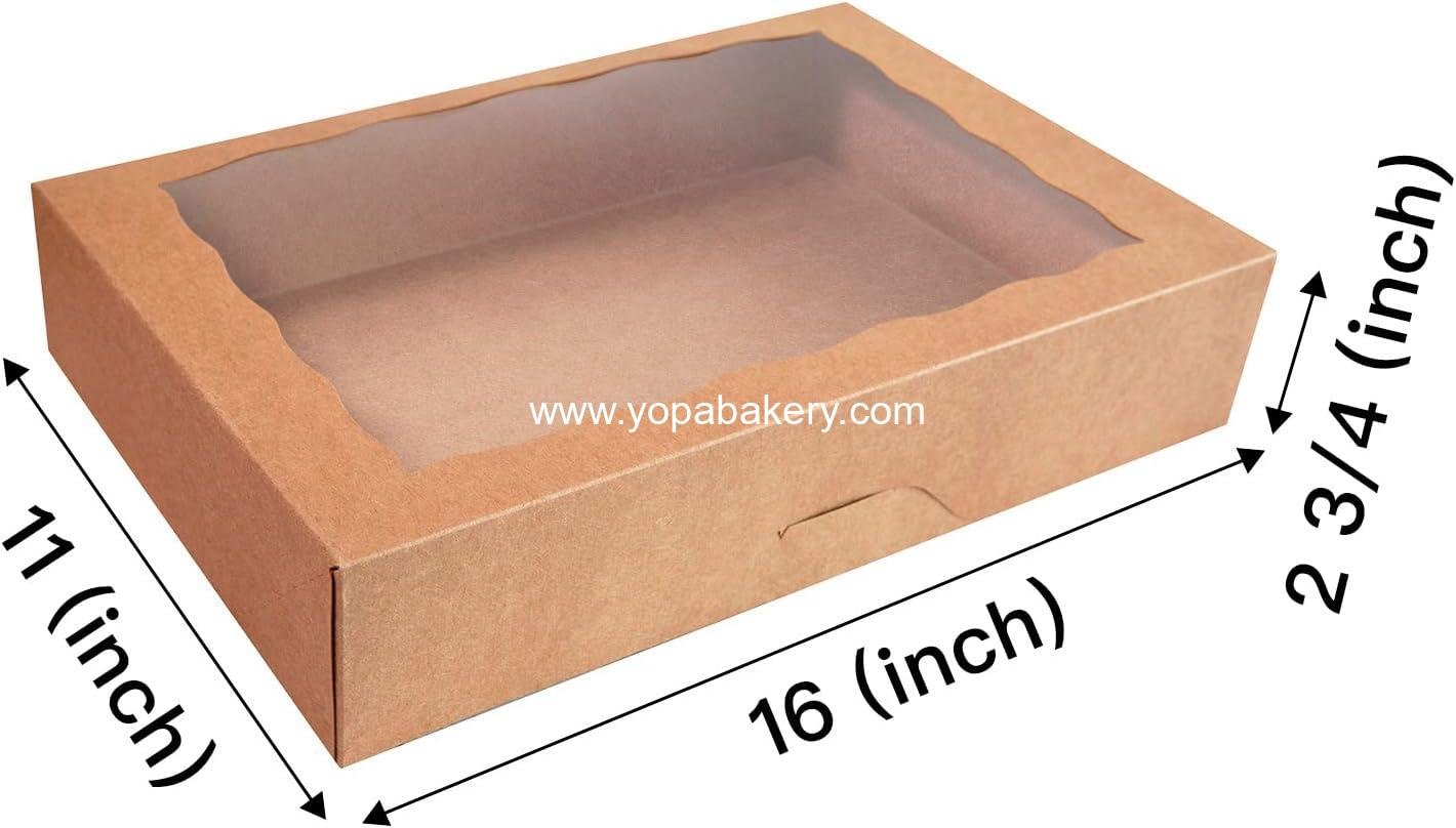 Wholesale Pastry Bakery Box 15-Pack 16x11x2.75 inch, Large Brown Donut, Muffin, and Cookie Boxes with PVC Window, Auto-Pop Up Nature Cardboard Take Out Container, Holds 12 Donuts, Factory