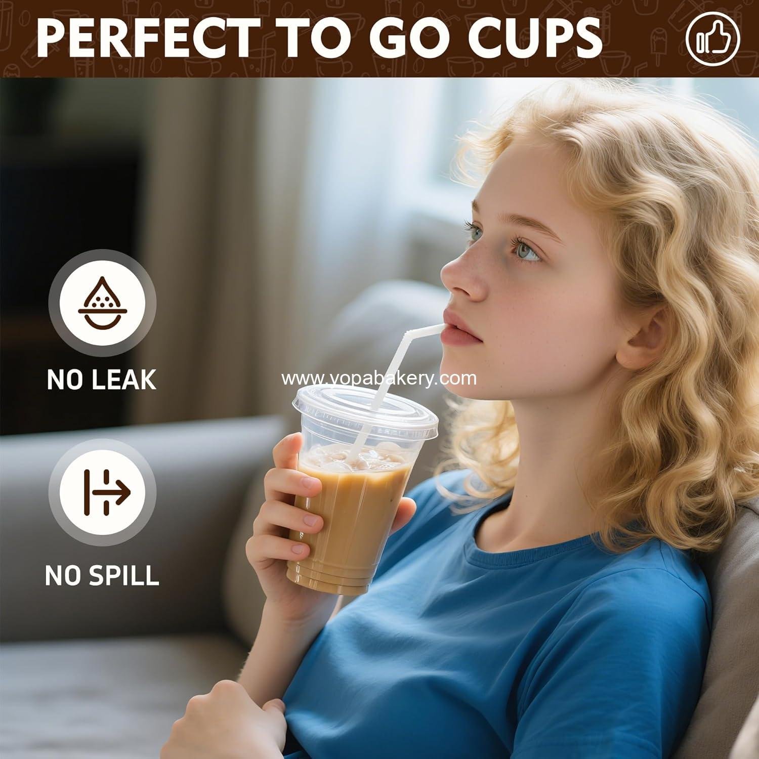 Wholesale 16 oz Disposable Iced Coffee Cups with Lids, Clear Plastic Cold Drink Cups, 100 Pack for Parties - Factory