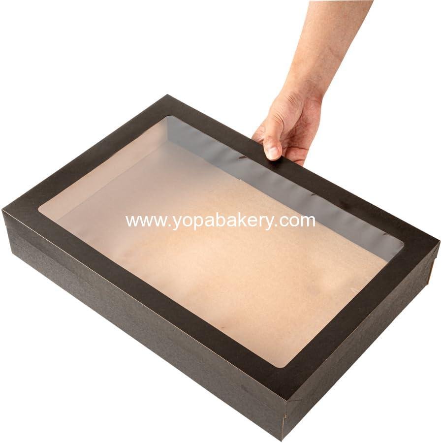 Wholesale 17.9 x 12.3 x 3.2 Inch Baked Goods Boxes - 10 Greaseproof Pastry Boxes with Window Lids and Insert Tab Lock - Black Paper Catering Boxes for Easy Assembly of Charcuterie or Cupcakes Factory