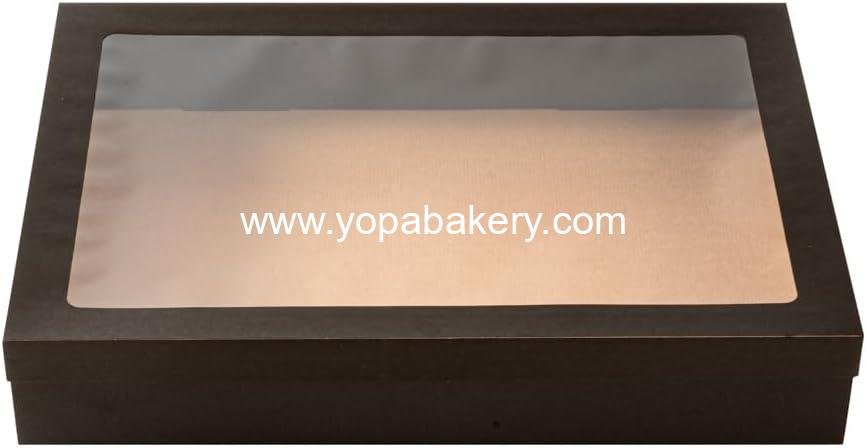 Wholesale 17.9 x 12.3 x 3.2 Inch Baked Goods Boxes - 10 Greaseproof Pastry Boxes with Window Lids and Insert Tab Lock - Black Paper Catering Boxes for Easy Assembly of Charcuterie or Cupcakes Factory