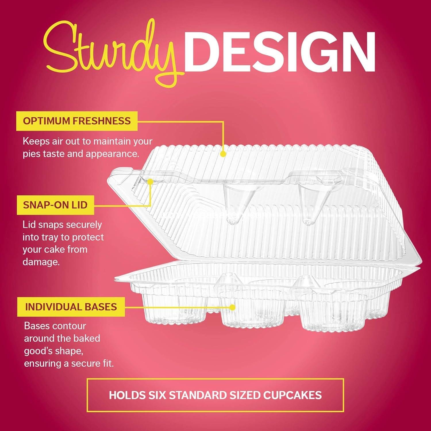 Wholesale Plastic Cupcake Containers 6 Compartment | 42 Pack Disposable High Dome Cupcake Holder with Lid | Extra Sturdy Stackable Muffin Boxes | Durable Transporter | Factory