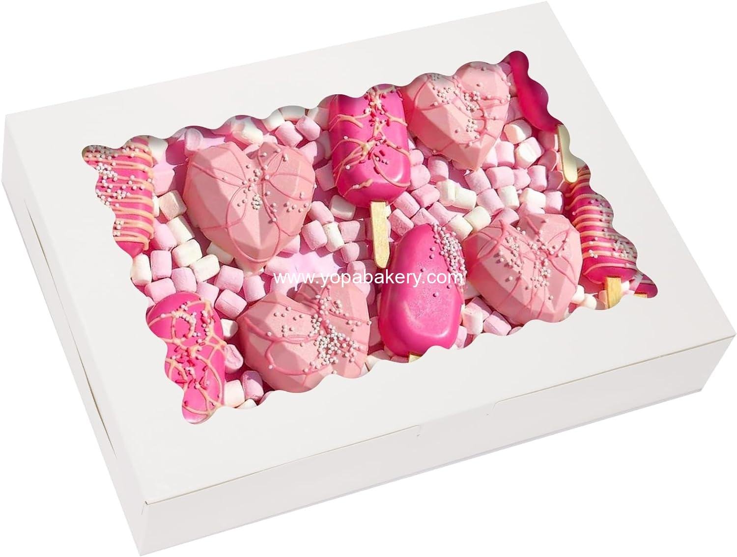 TOMNK 30pcs Cookie Boxes, 14x10x2.5 Inch Large Bakery Boxes with Window for Treats, Pies, Chocolate Strawberries Muffins, Donuts, Dessert