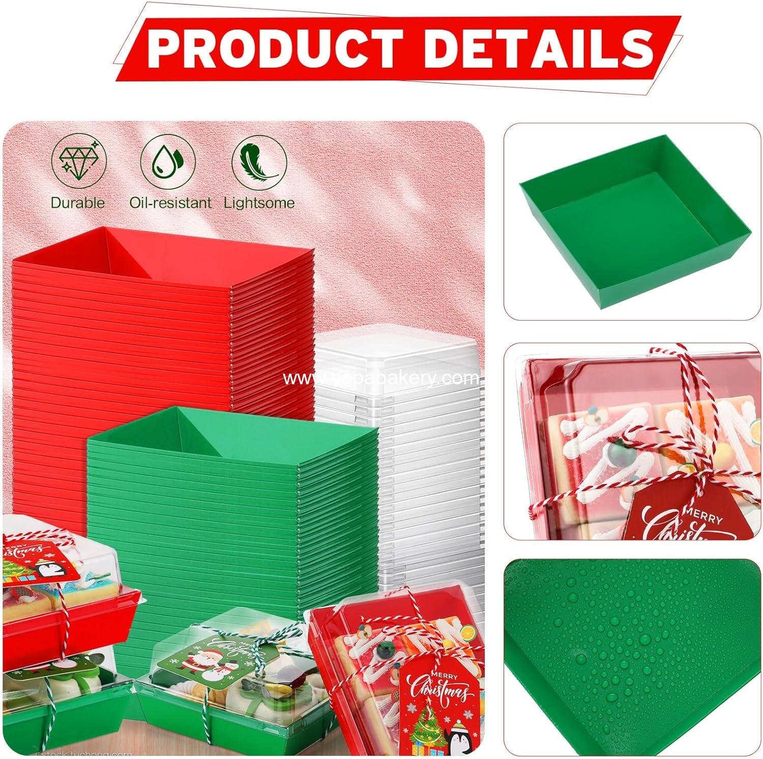OEM 100 Pcs Christmas Charcuterie Boxes with Ropes and Cards, Clear Lid Disposable Paper Dessert Containers for Xmas Party Favors, Cookies, Cakes, and Sandwiches (Classic) - Factory