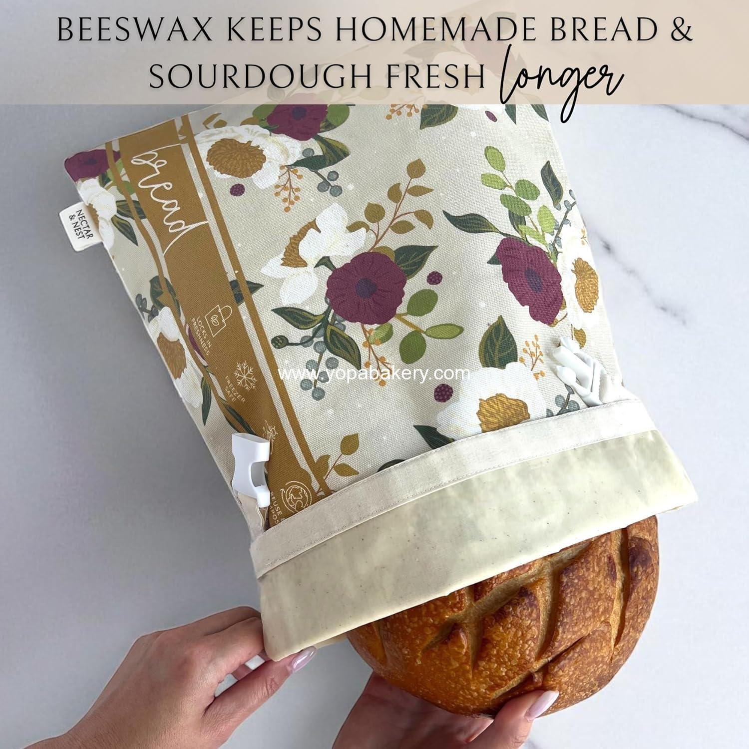 OEM Reusable Beeswax Bread Baker Set, Organic Cotton Sourdough Bag and Bowl Cover, Limited-Edition December Blooms Art by Mackenzie Nelson, Wholesale Factory