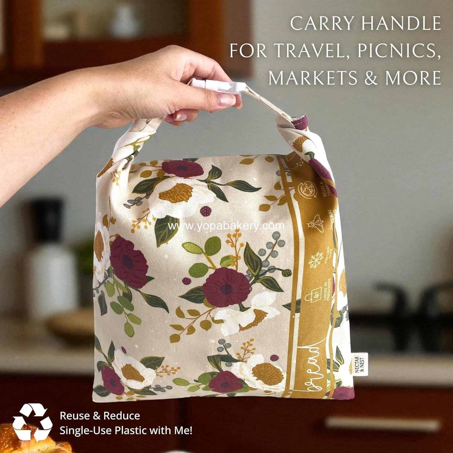 OEM Reusable Beeswax Bread Baker Set, Organic Cotton Sourdough Bag and Bowl Cover, Limited-Edition December Blooms Art by Mackenzie Nelson, Wholesale Factory