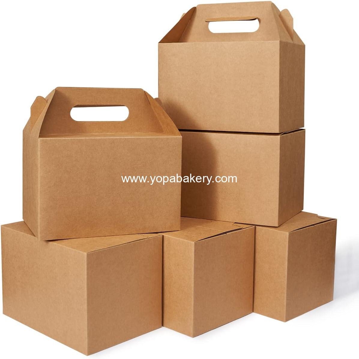 Wholesale 30 CT 9x6x6 Large Kraft Brown Gable Gift Boxes with Handles, Recyclable Party Favor and Carry Out Boxes for Food, Cookies, Baby - Factory