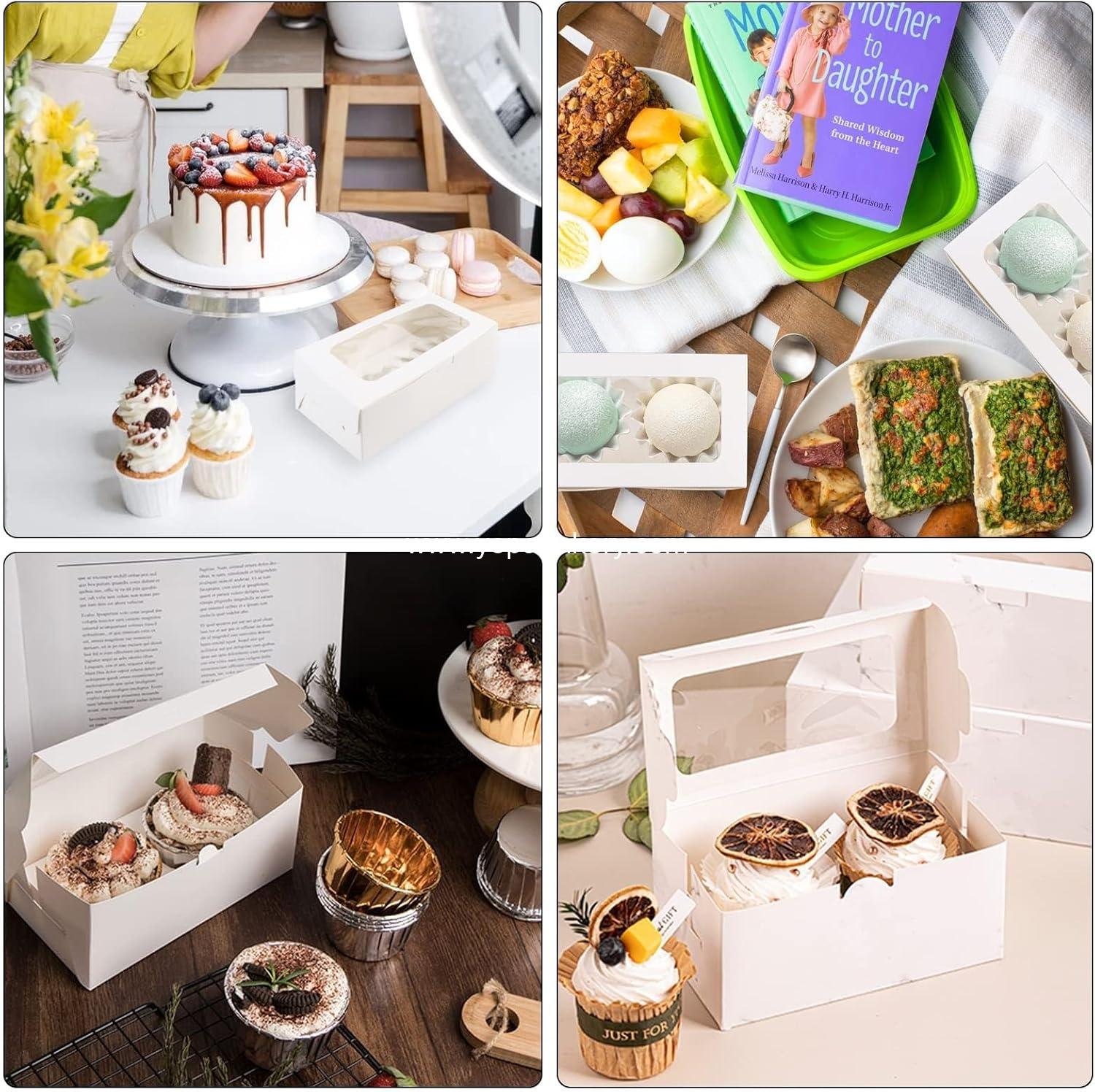 Wholesale 30 Pack White Paper Cupcake Boxes with 2 Cavity Cookie Gift Boxes and Clear Window Treat Holders for Bakery, Birthday Party, and Holiday Supplies - Factory