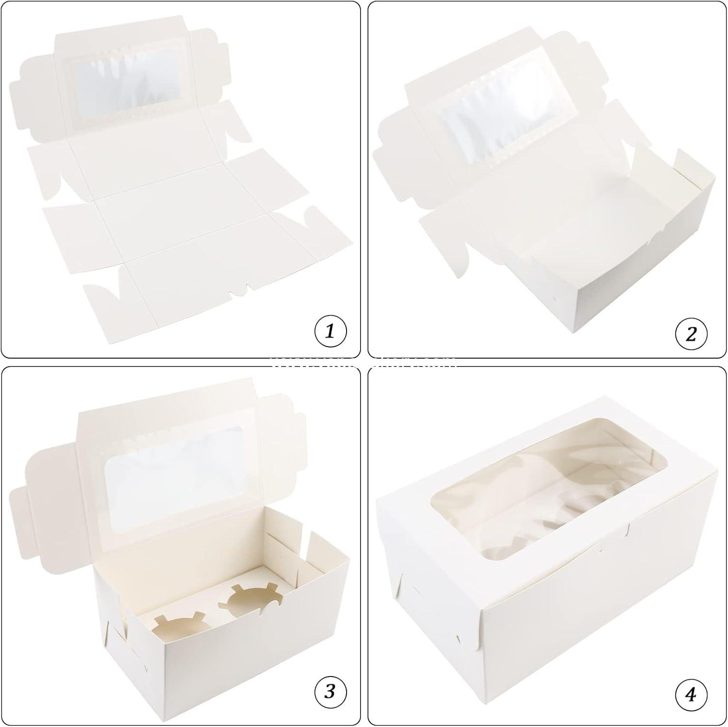 Wholesale 30 Pack White Paper Cupcake Boxes with 2 Cavity Cookie Gift Boxes and Clear Window Treat Holders for Bakery, Birthday Party, and Holiday Supplies - Factory