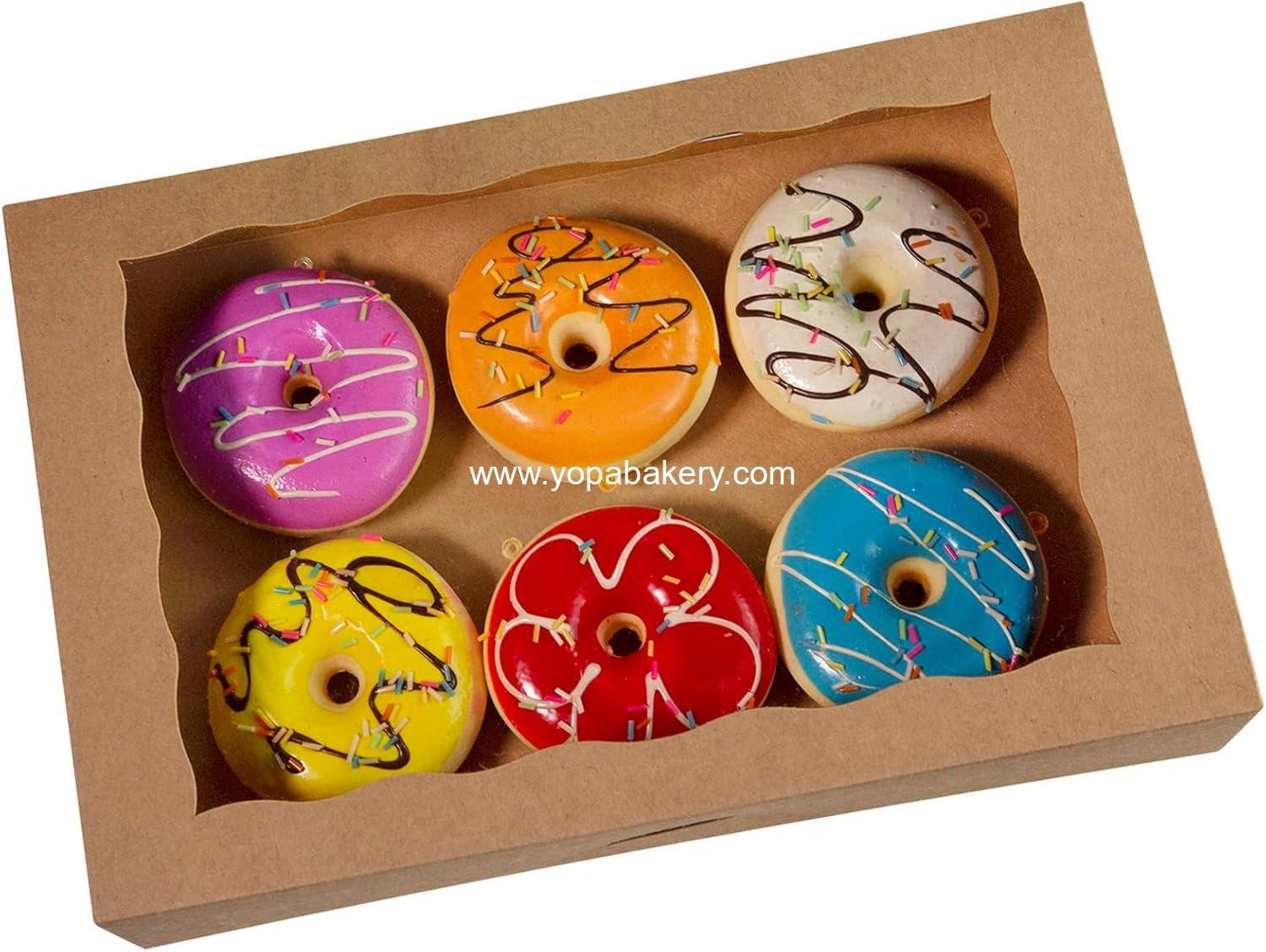 Brown Pastry Bakery Box 14x10x3inch,Large Donuts,Muffins,Cookies Boxes with PVC Window - Auto-Pop up Paper Box Nature Cardboard Take Out Container,Pack of 8
