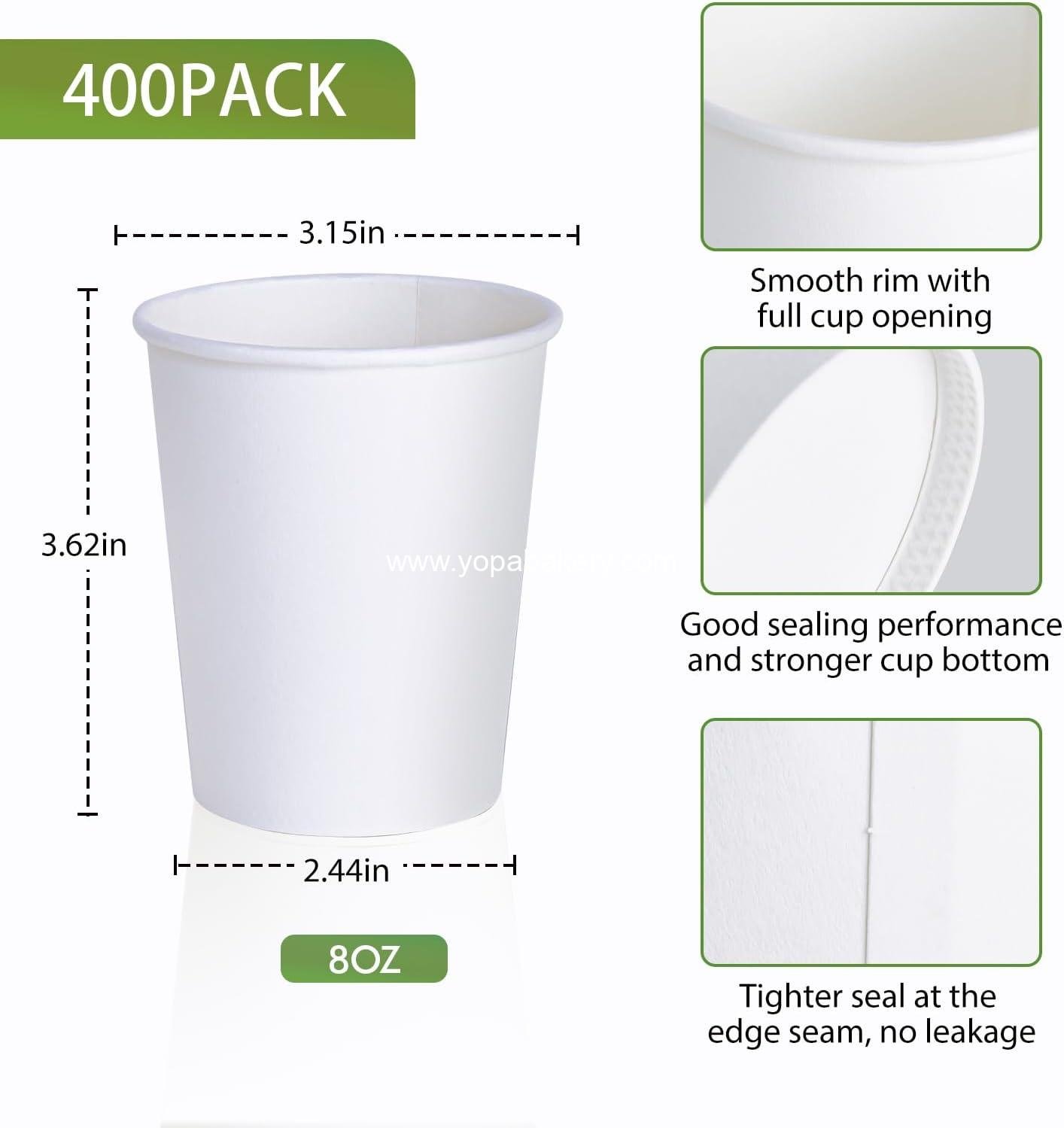 Wholesale 400 Pack 8 oz Disposable Paper Coffee Cups - White Hot Cups for Parties, Picnics, Travel, and Events - Factory