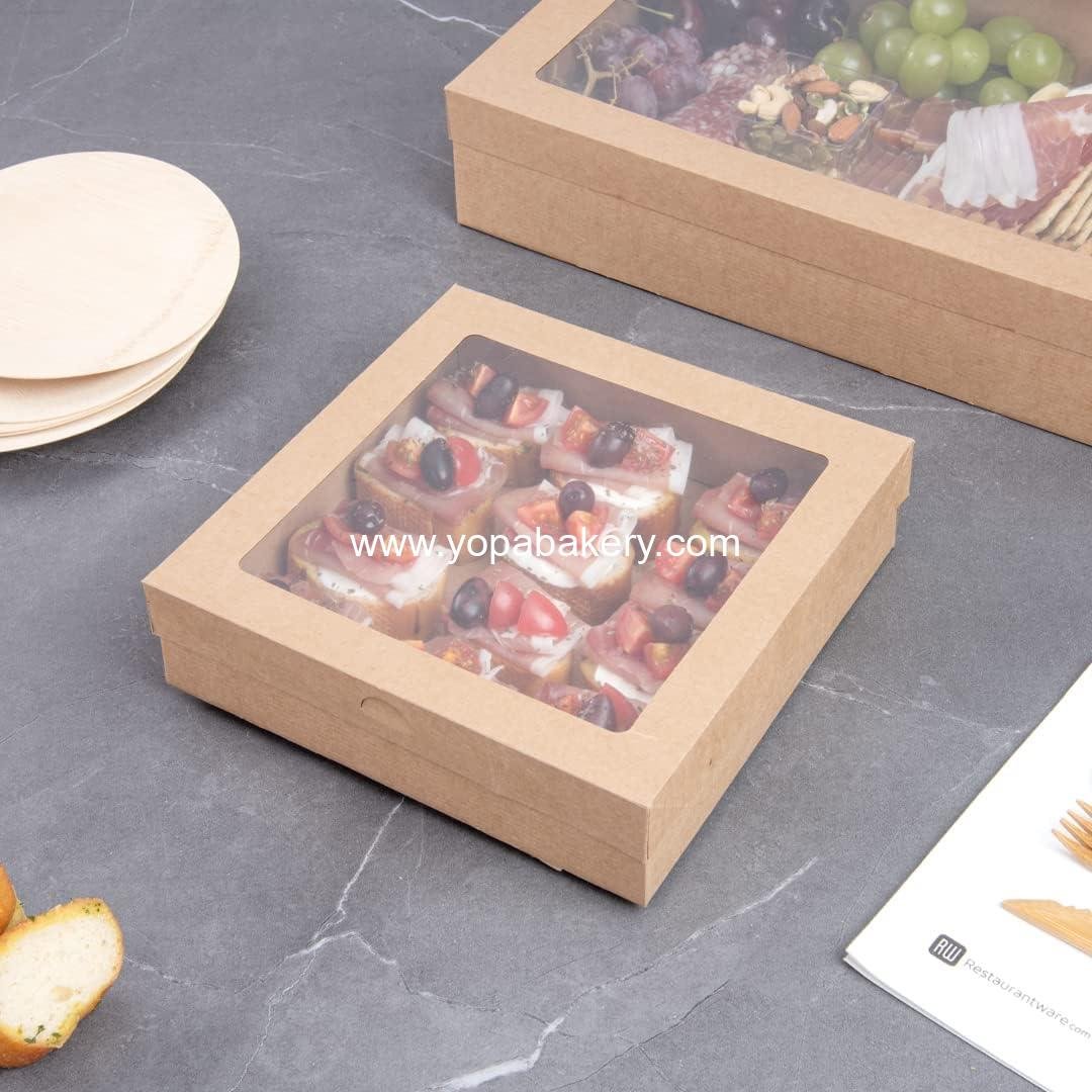 Wholesale 9x9x2.4 Inch Catering Boxes with Window Lids - Easy Assembly Kraft Paper Pastry Boxes for Baked Goods, Charcuterie, or Cupcakes - Factory