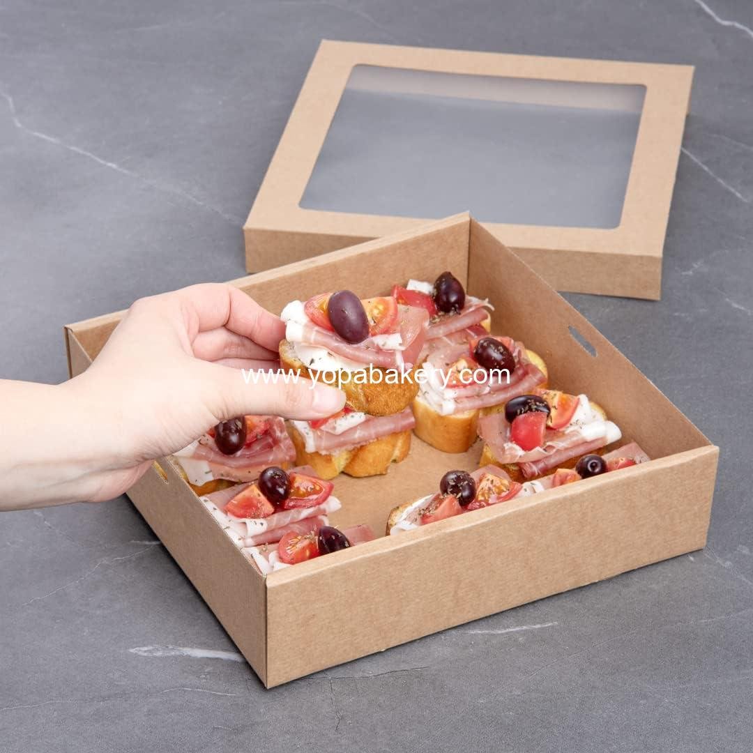 Wholesale 9x9x2.4 Inch Catering Boxes with Window Lids - Easy Assembly Kraft Paper Pastry Boxes for Baked Goods, Charcuterie, or Cupcakes - Factory
