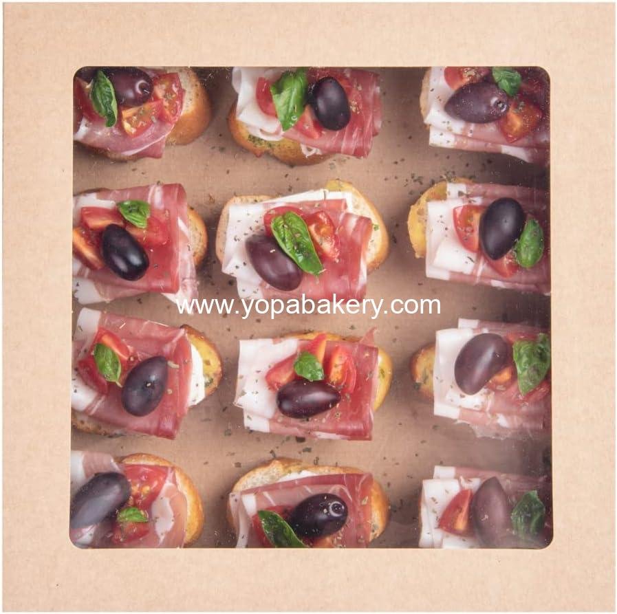 Wholesale 9x9x2.4 Inch Catering Boxes with Window Lids - Easy Assembly Kraft Paper Pastry Boxes for Baked Goods, Charcuterie, or Cupcakes - Factory