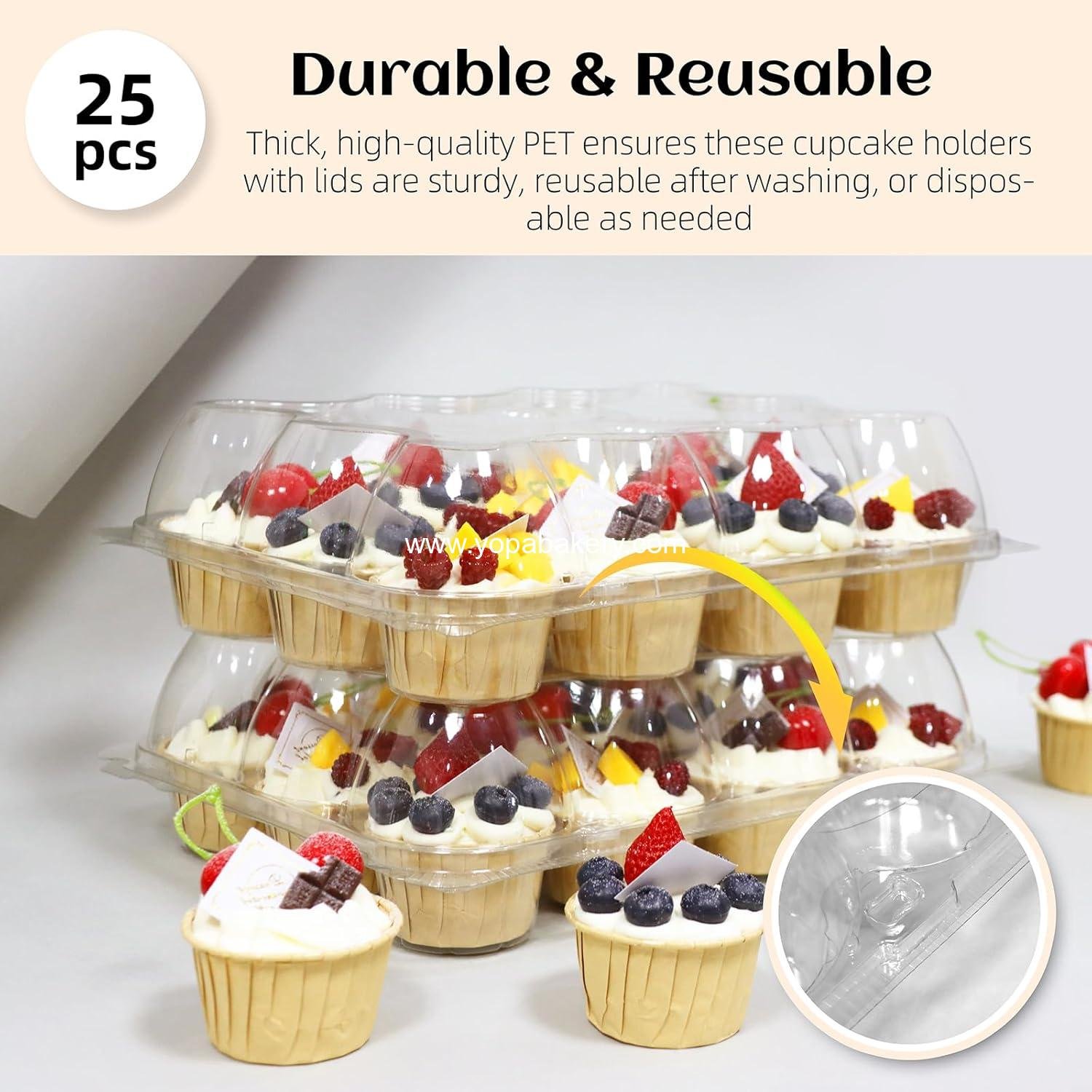 Wholesale 12 Count x 12 Sets Plastic Cupcake Containers, Durable BPA-Free Holders with Lids for Easy Transport and Storage, Stackable Clear Carriers, Reusable Dessert Boxes - Factory